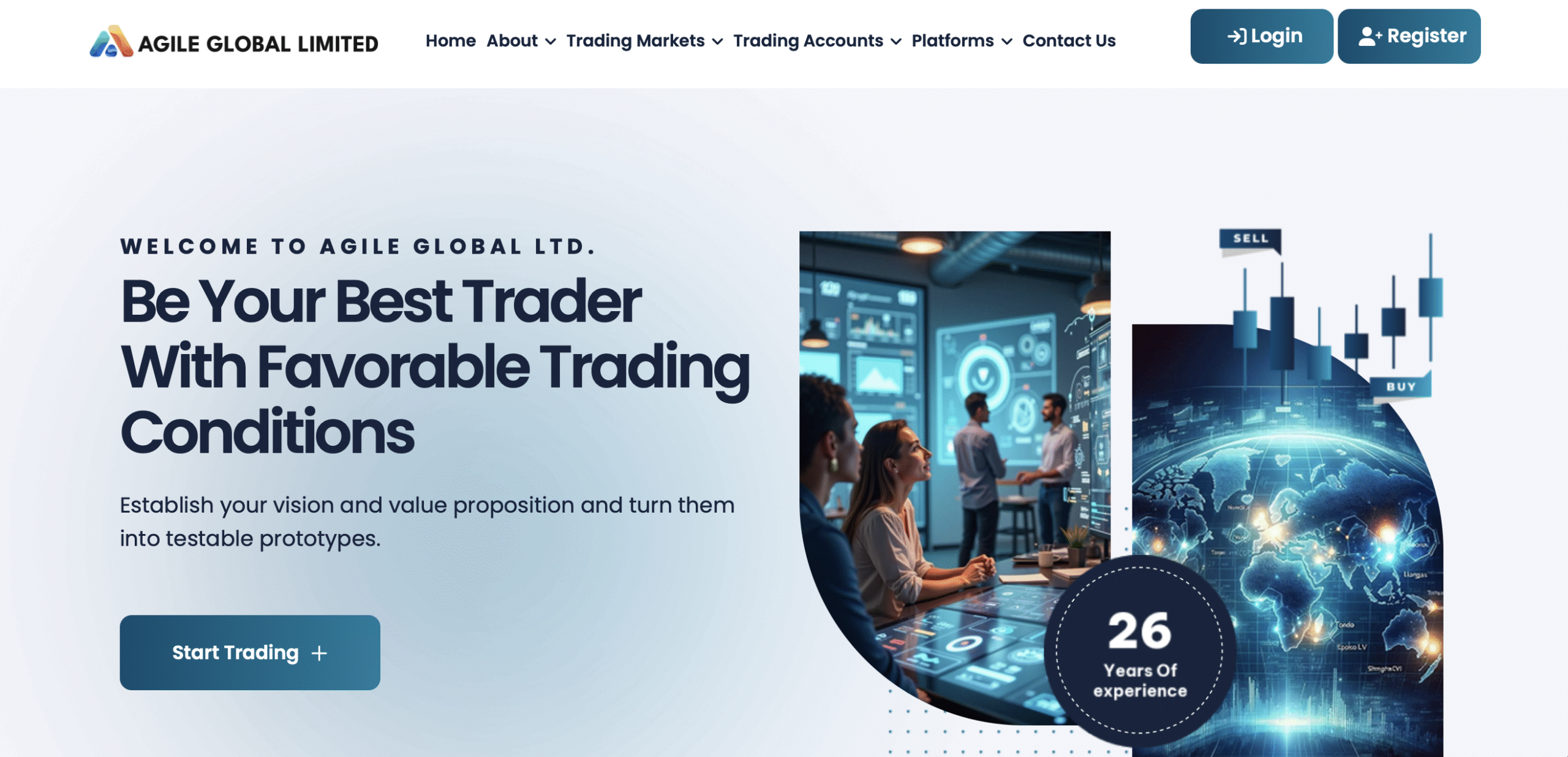 Screenshot of the Agile Global Limited homepage displaying high-return promises