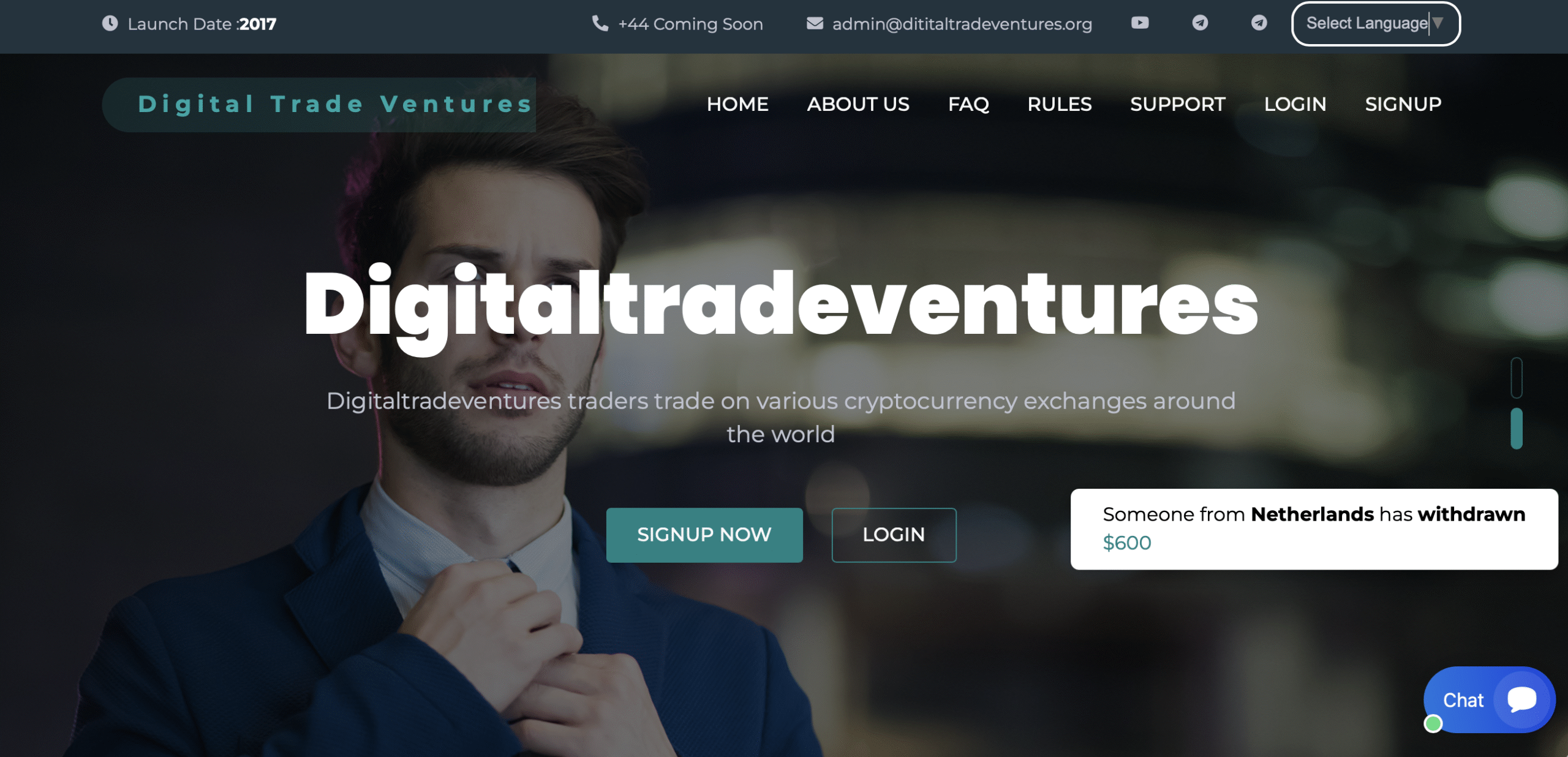 digitaltradeventures Homepage of Digital Trade Ventures highlighting its investment services