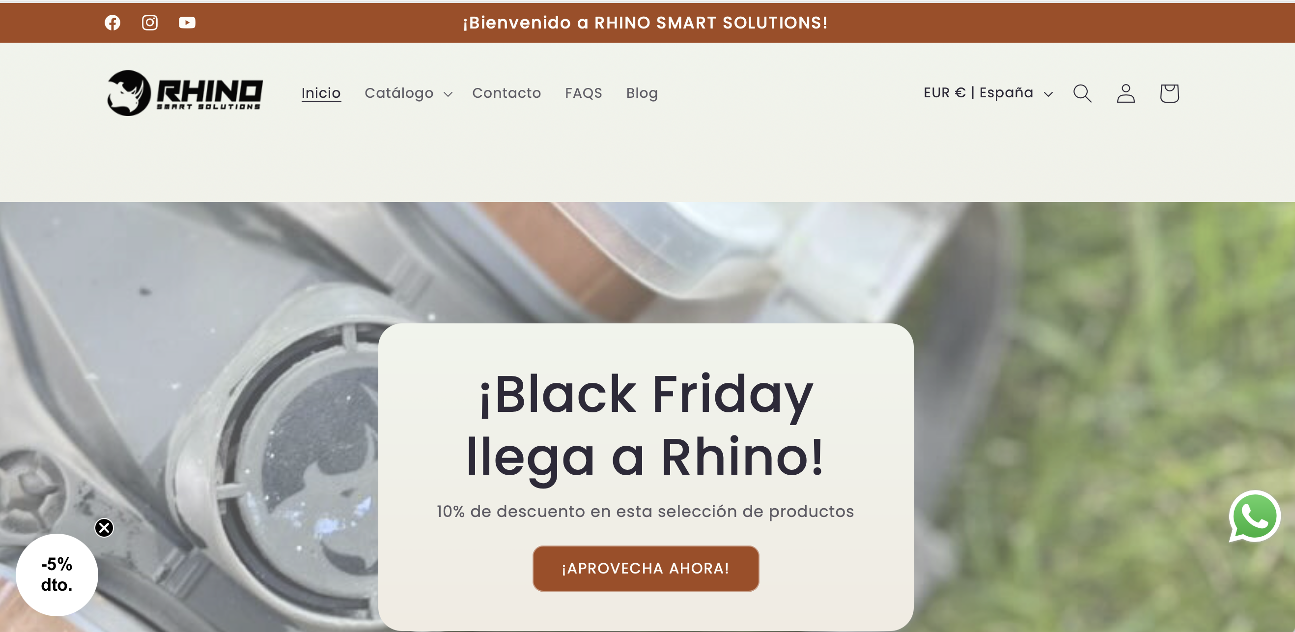 Screenshot of the Rhinosmartsolutions.com homepage, showcasing its trading interface and promotional offers