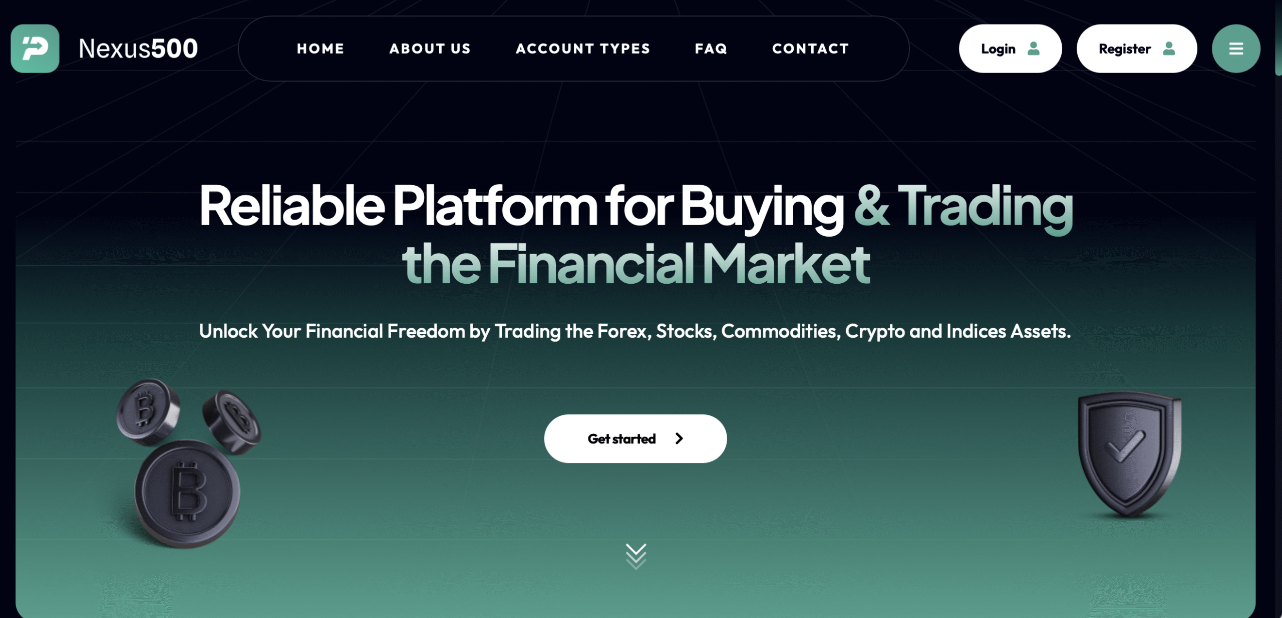 Screenshot of the Nexus500 trading platform interface, showcasing various investment options.