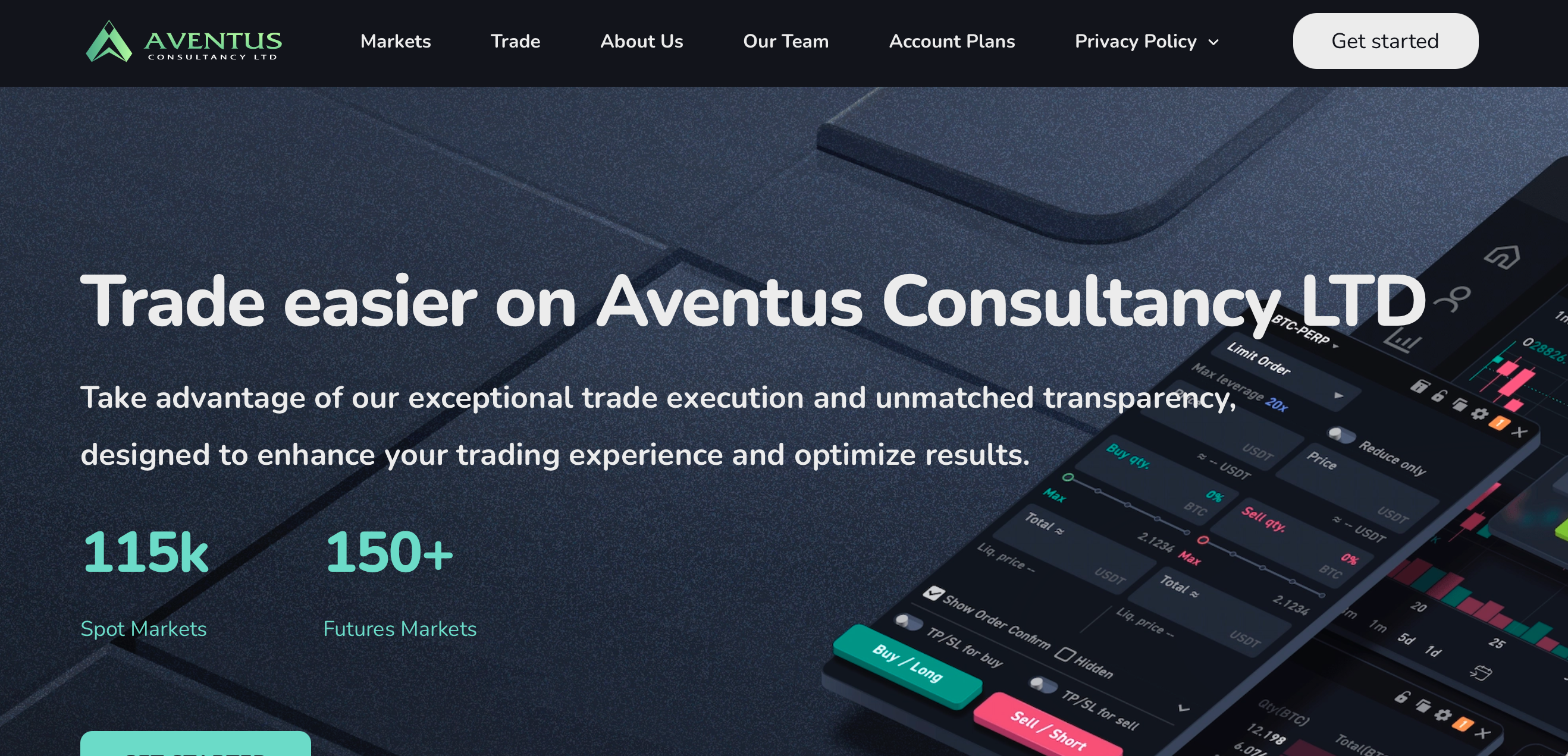 Screenshot of the Aventus Consultancy Ltd website, displaying their financial consulting services and investment options.