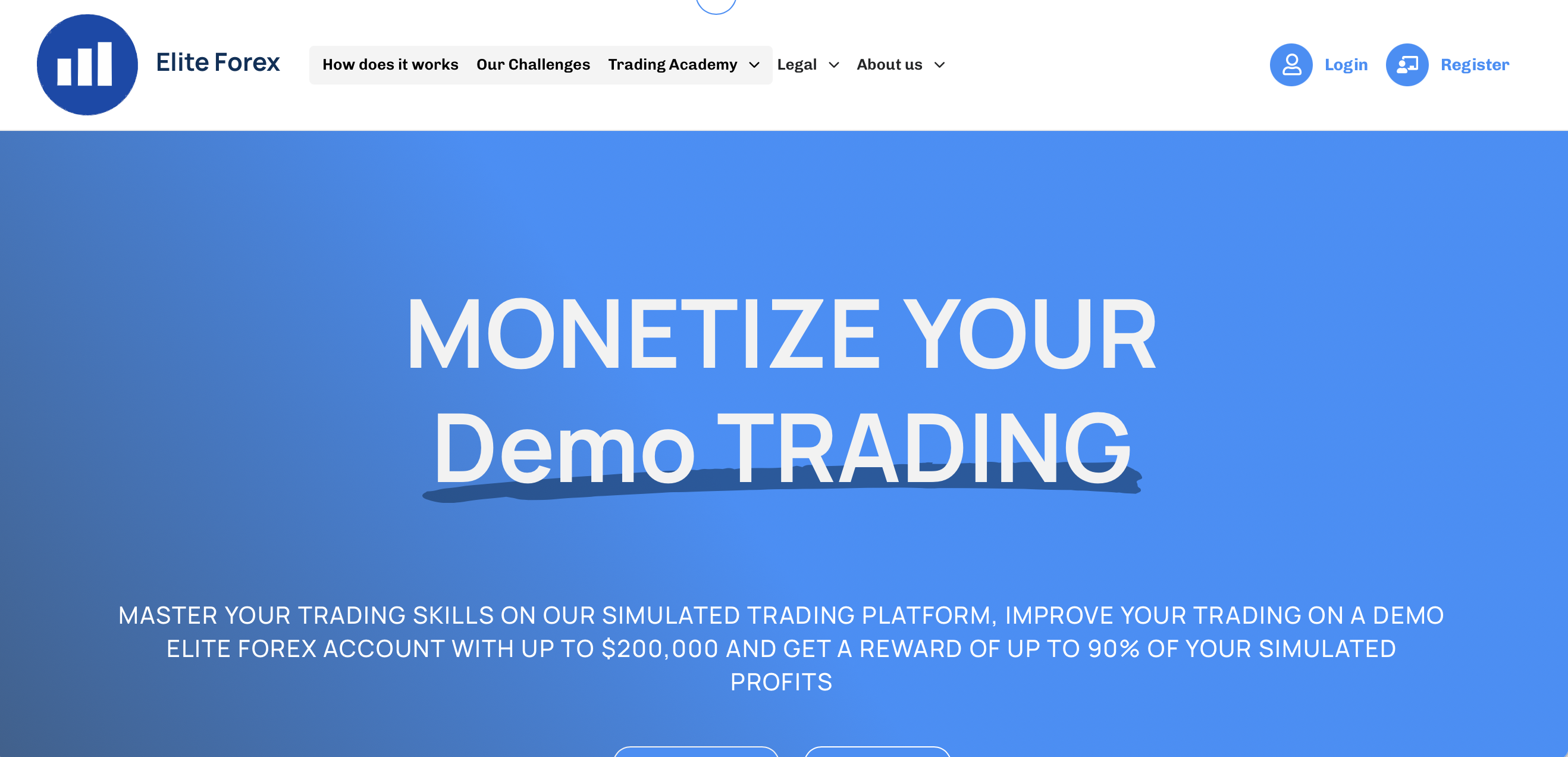 Screenshot of the Elite Forex homepage, featuring bold claims about high returns on trading.