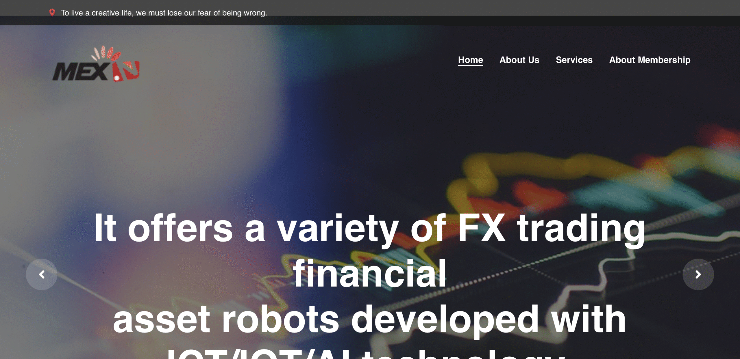 Screenshot of the MEXn website showcasing its trading features and investment options.