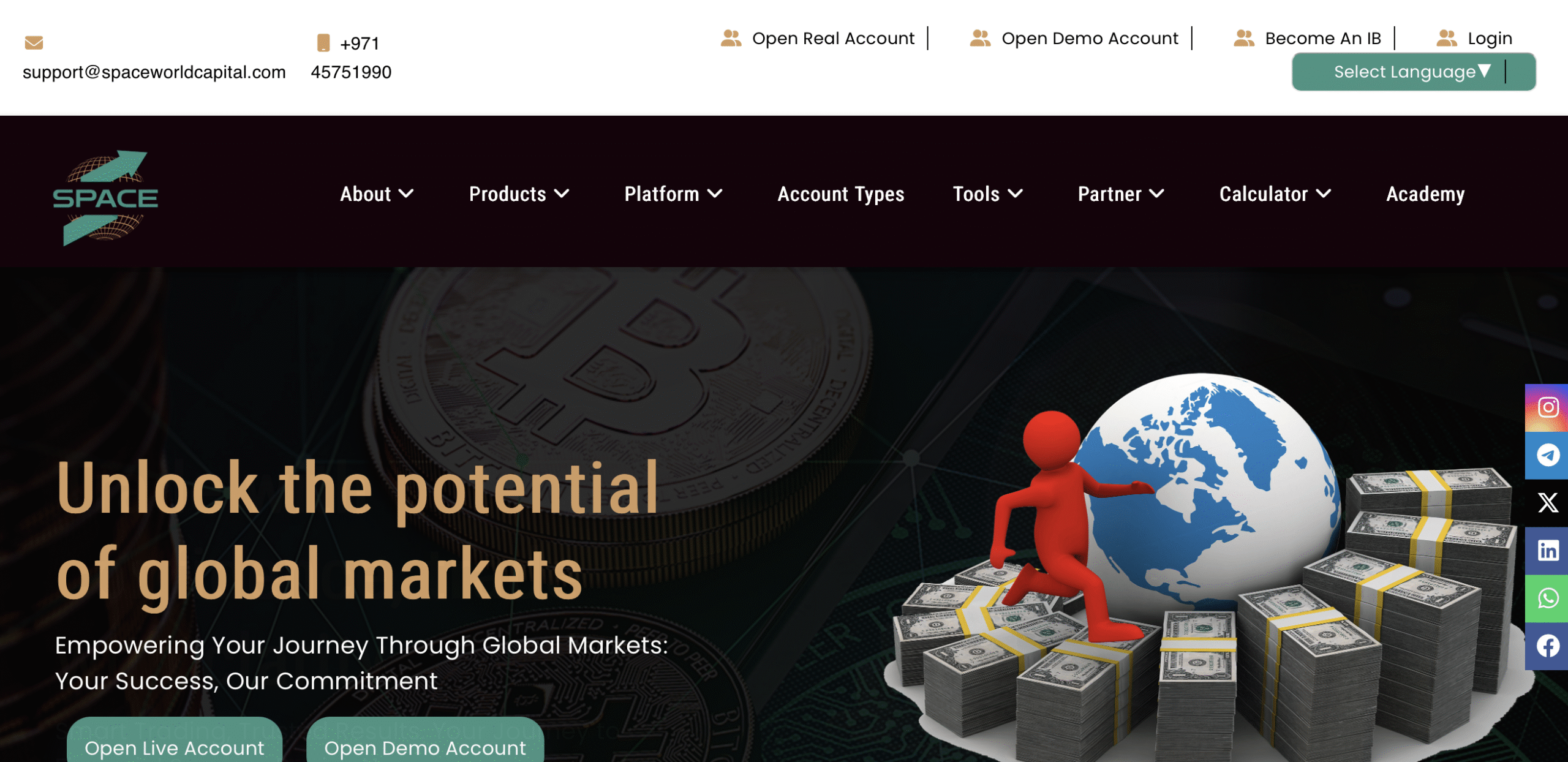 Screenshot of the Space World Capital website, showcasing its interface and investment offerings.