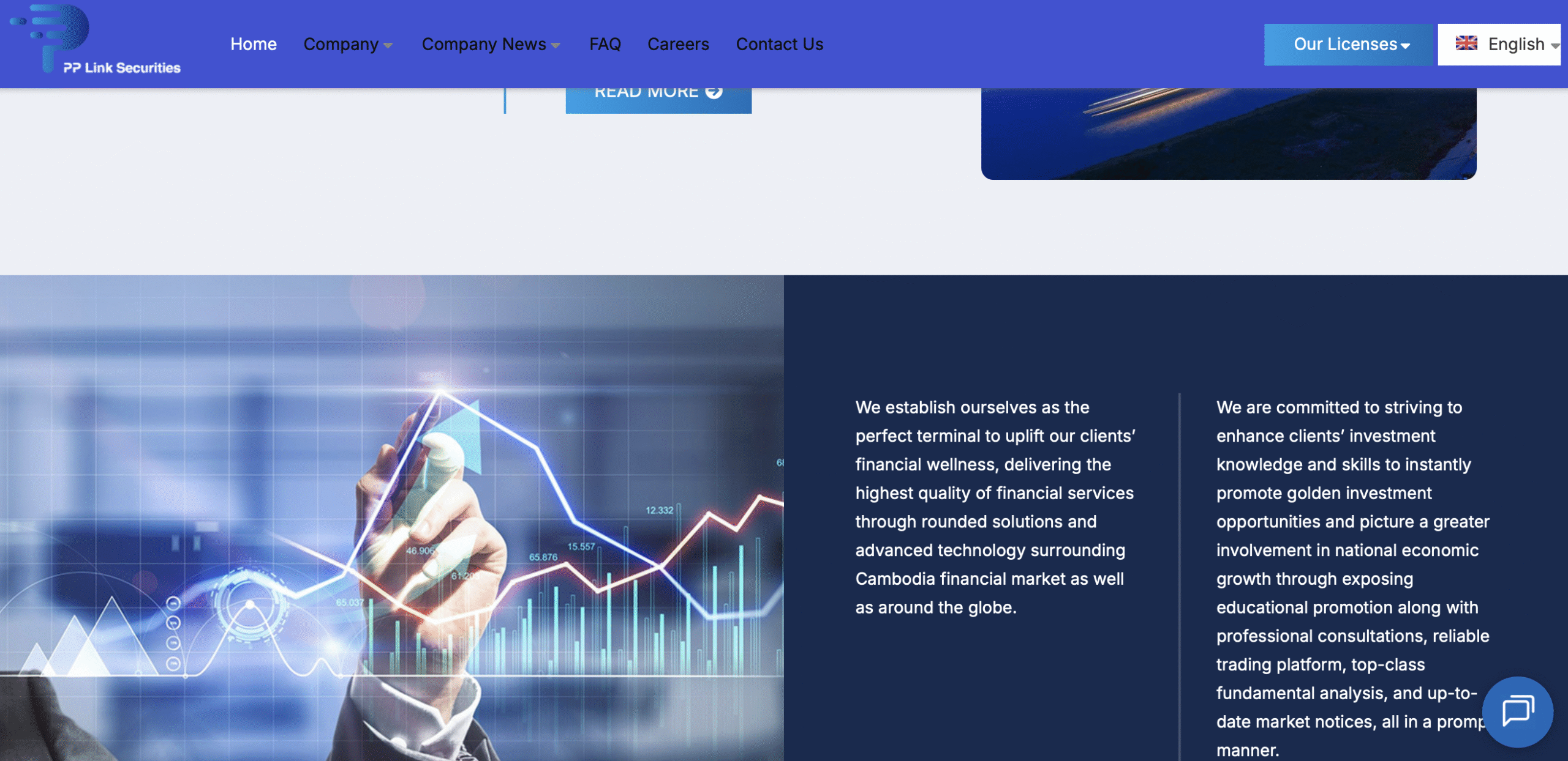 Screenshot of the PP Link Securities website homepage, showcasing the design and misleading investment promises that may indicate a scam.