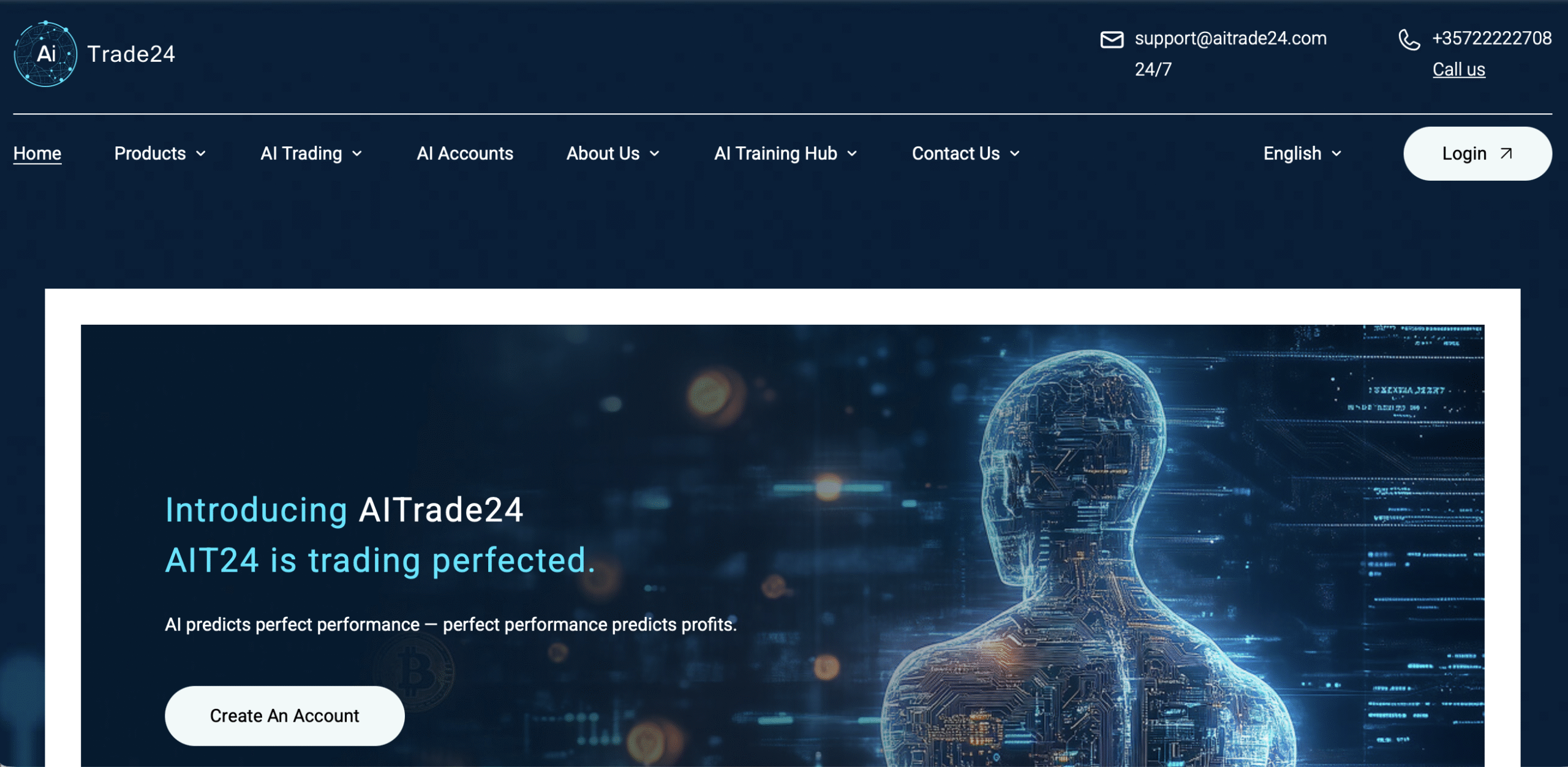Screenshot of the Aitrade24 homepage highlighting their enticing marketing claims and investment promises