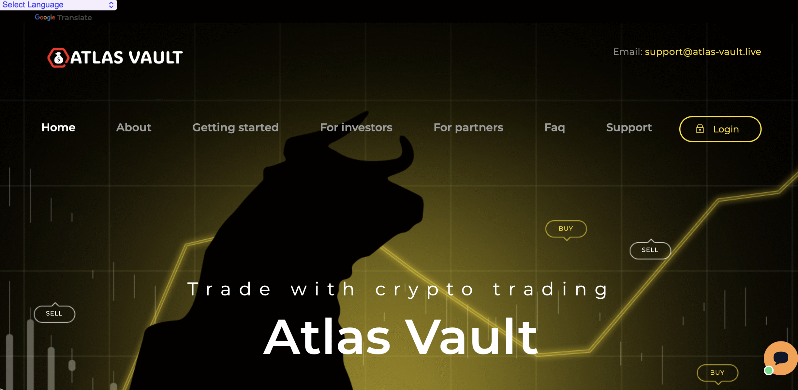 Screenshot of the Atlas Vault trading platform, showcasing its misleading investment claims.