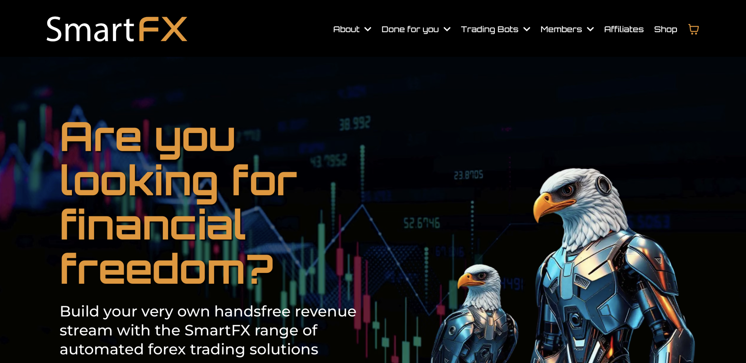 Screenshot of the fraudulent trading platform SmartFX Bot showcasing its misleading marketing.