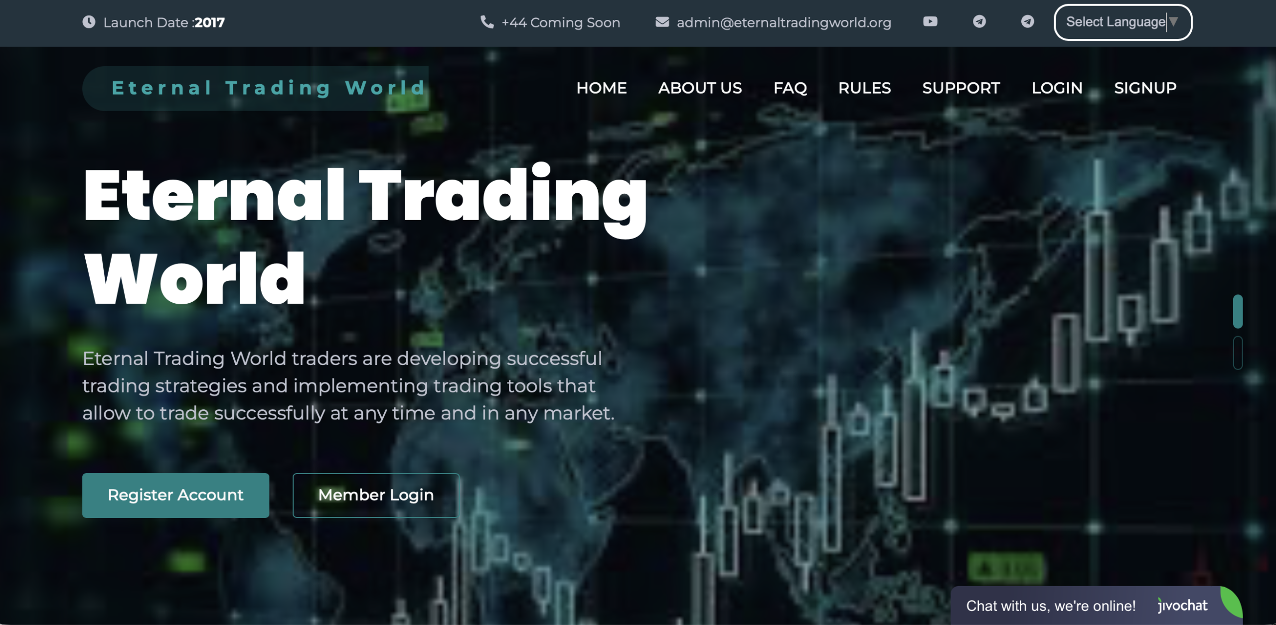 Screenshot of the fraudulent trading platform External Trading World, showcasing its misleading marketing.