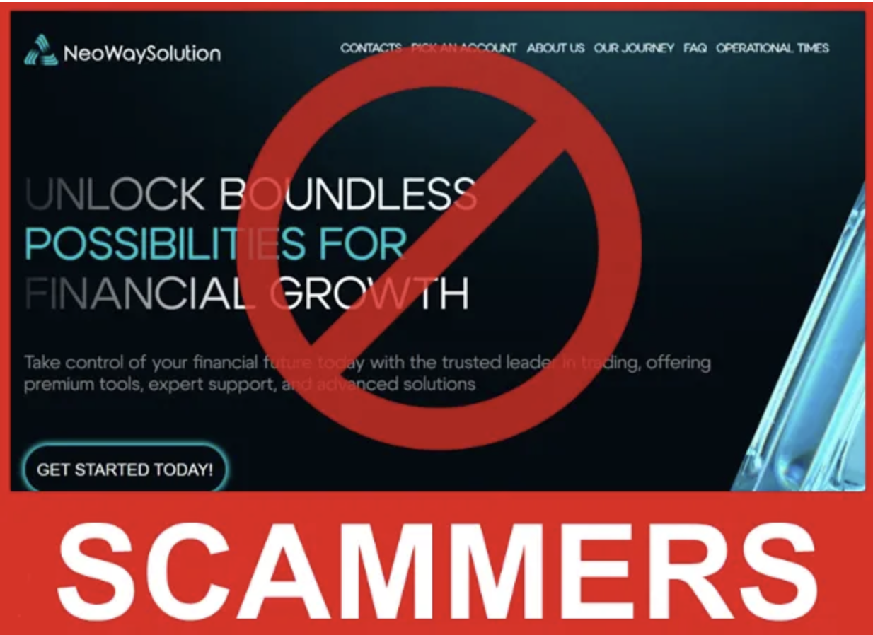 Screenshot of the fraudulent trading platform NeoWaySolution showcasing its misleading marketing