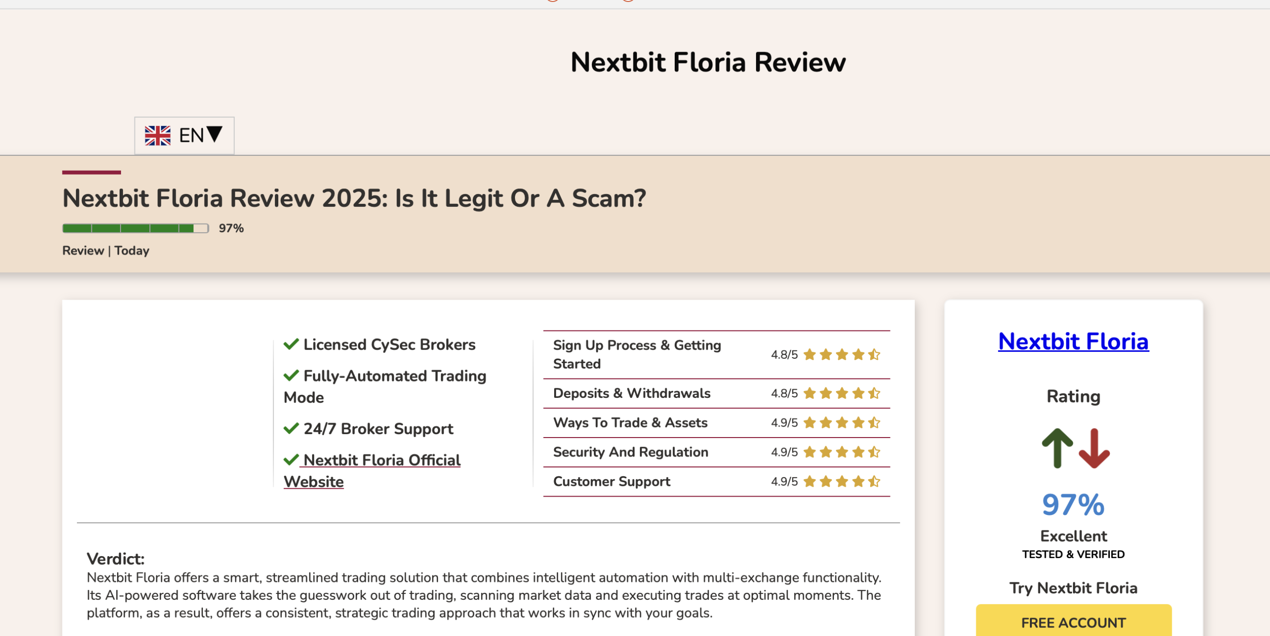 nextbitfloriareview Screenshot of the fraudulent trading platform Nextbit Floria, showcasing its misleading marketing