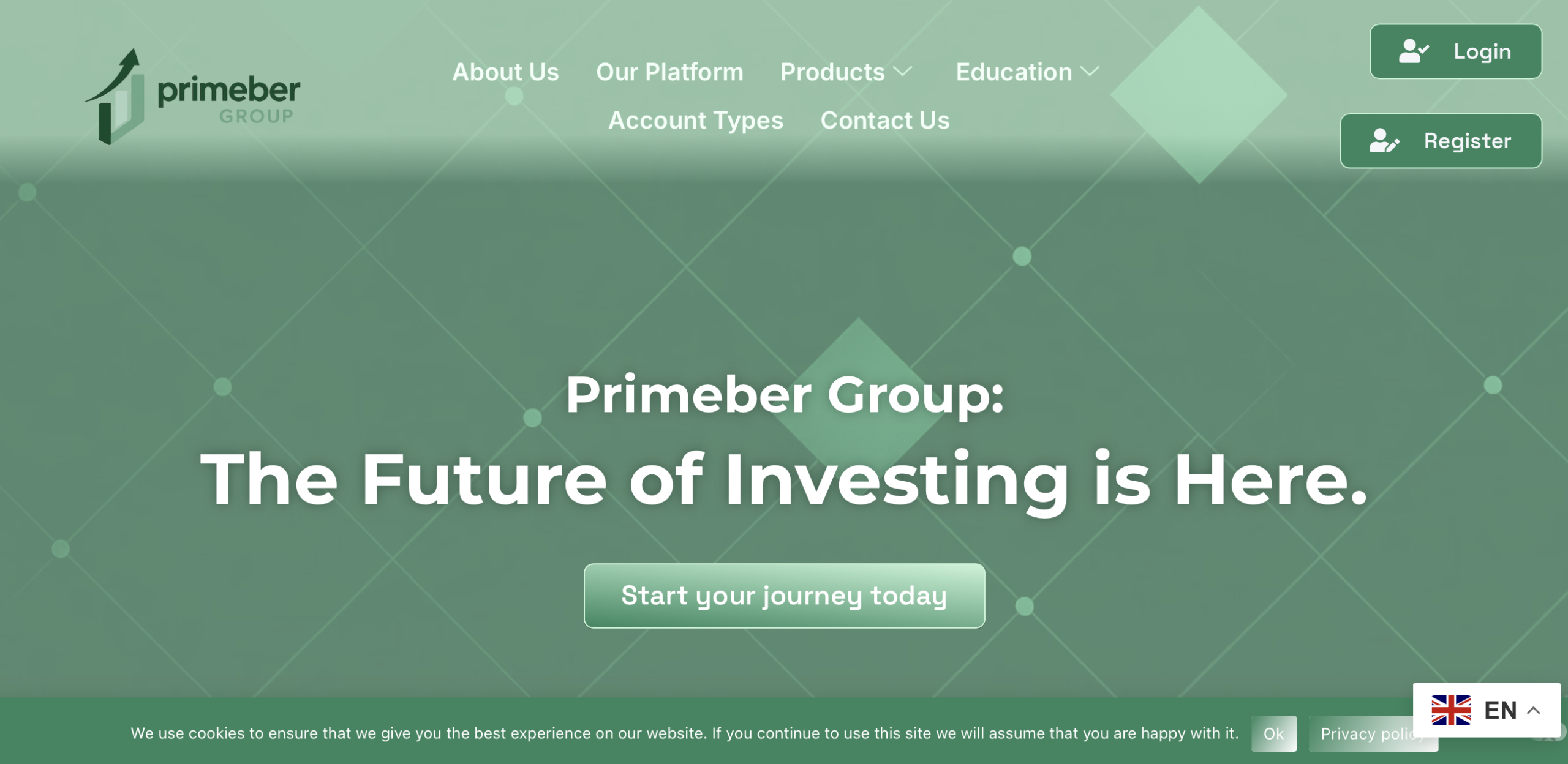 Screenshot of the fraudulent trading platform Primeber Group showcasing its misleading marketing.