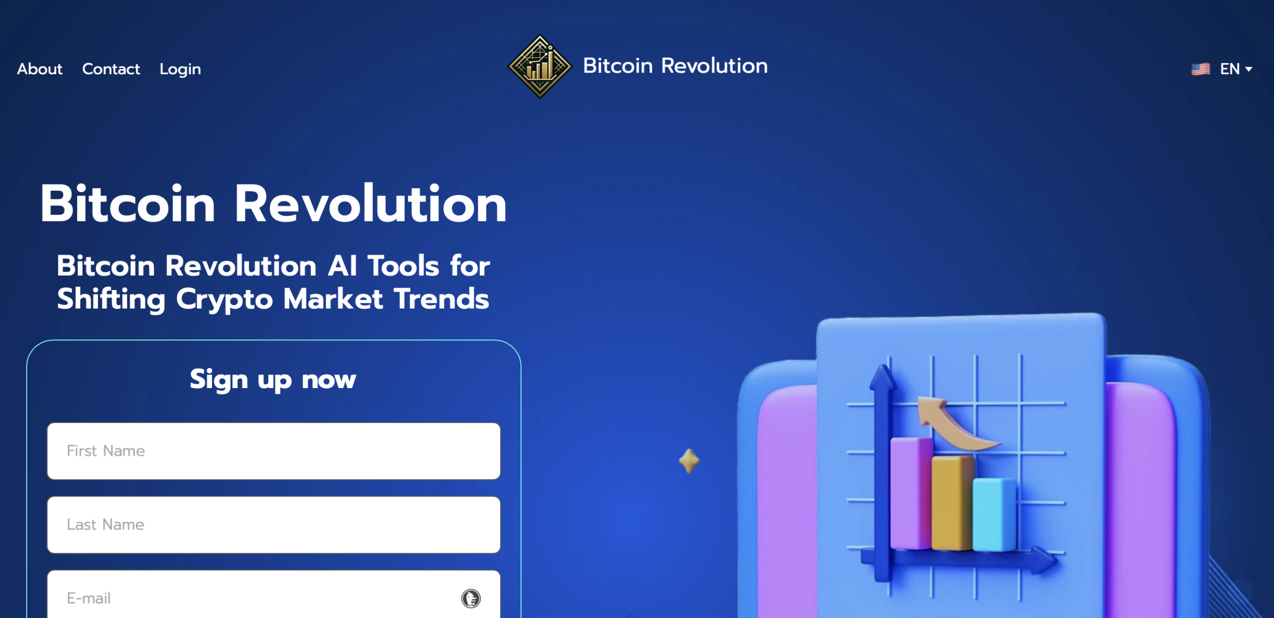 Screenshot of the fraudulent trading platform Bitcoin Revolution, showcasing its misleading marketing.