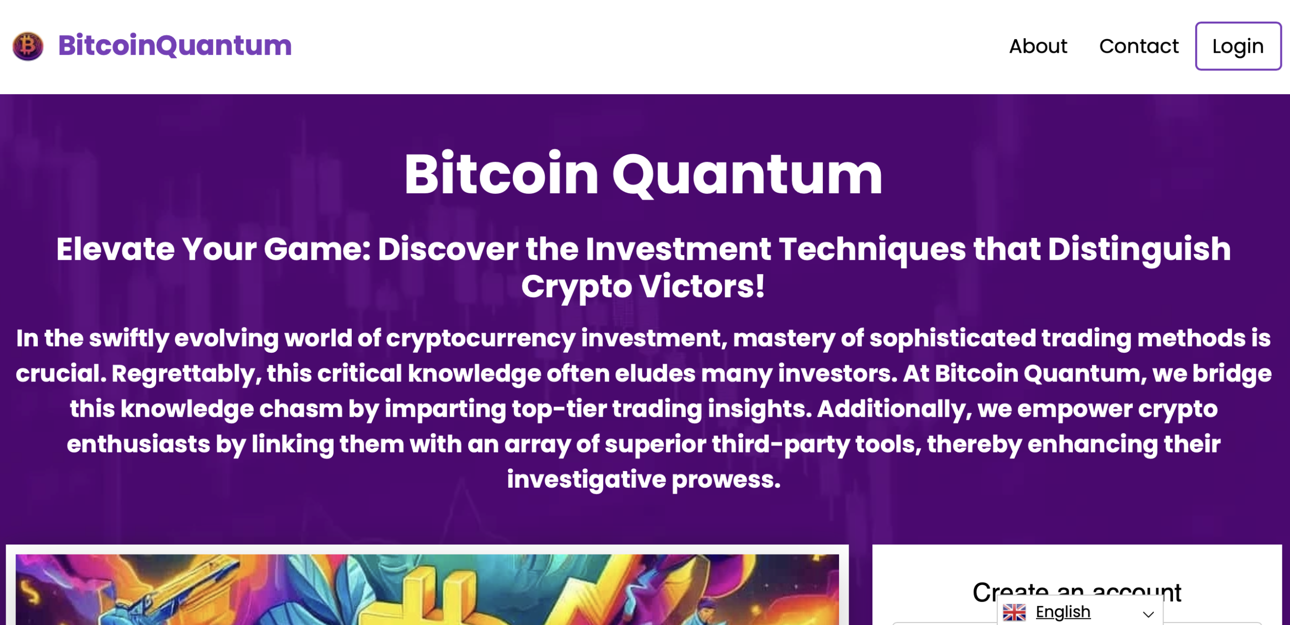 Screenshot of the fraudulent trading platform BitcoinQuantum, showcasing its misleading marketing.