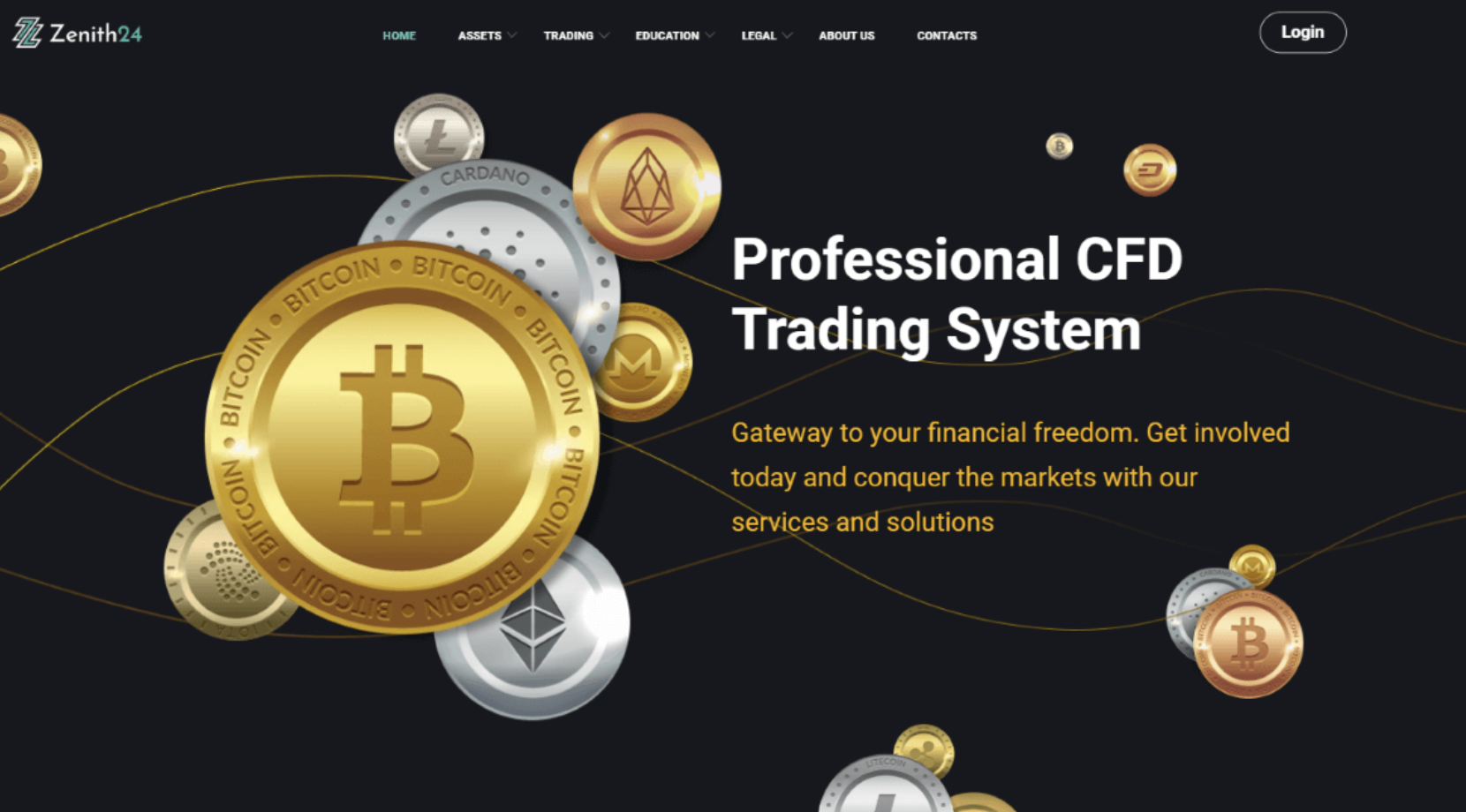 ZenithX24 Screenshot of the fraudulent trading platform ZenithX24 showcasing its misleading marketing.