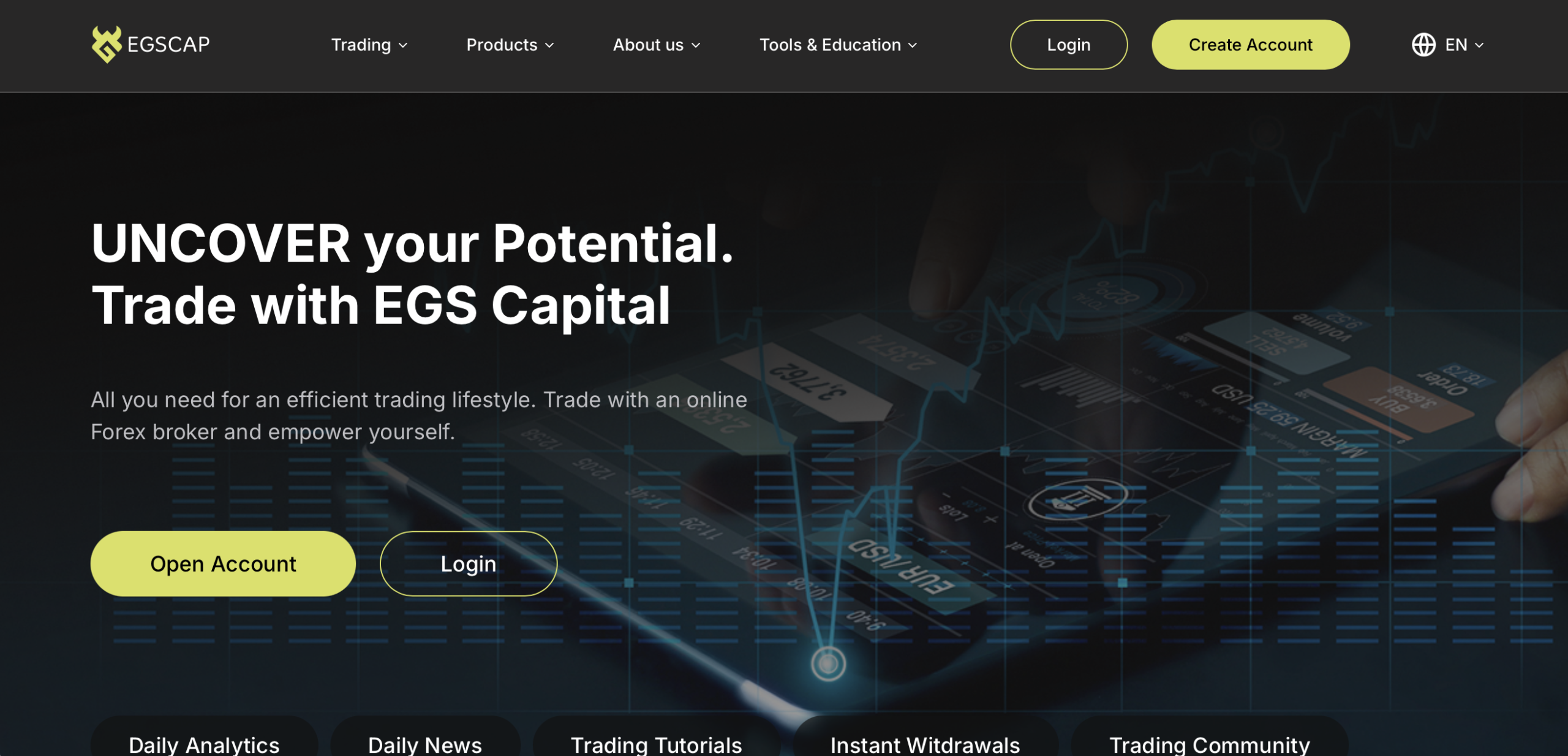 Screenshot of the fraudulent trading platform EGS Capital Limited, showcasing its misleading marketing.