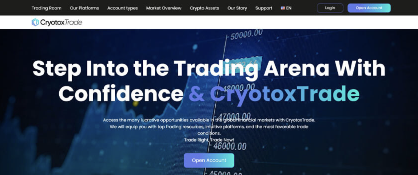 Screenshot of the fraudulent trading platform CryotoxTrade, showcasing its misleading marketing.
