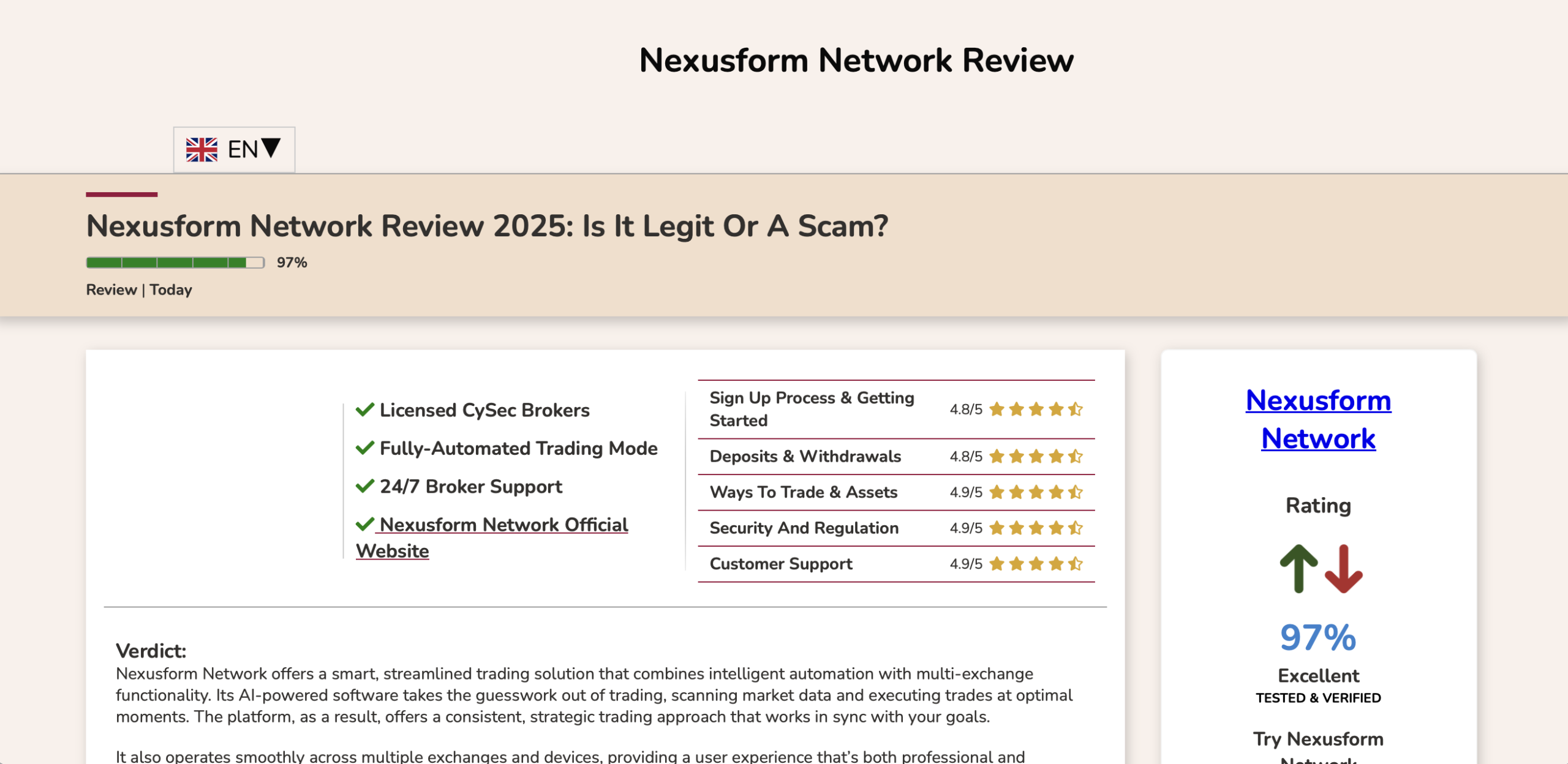 Nexusform Network AI trading dashboard used in suspected online investment scam