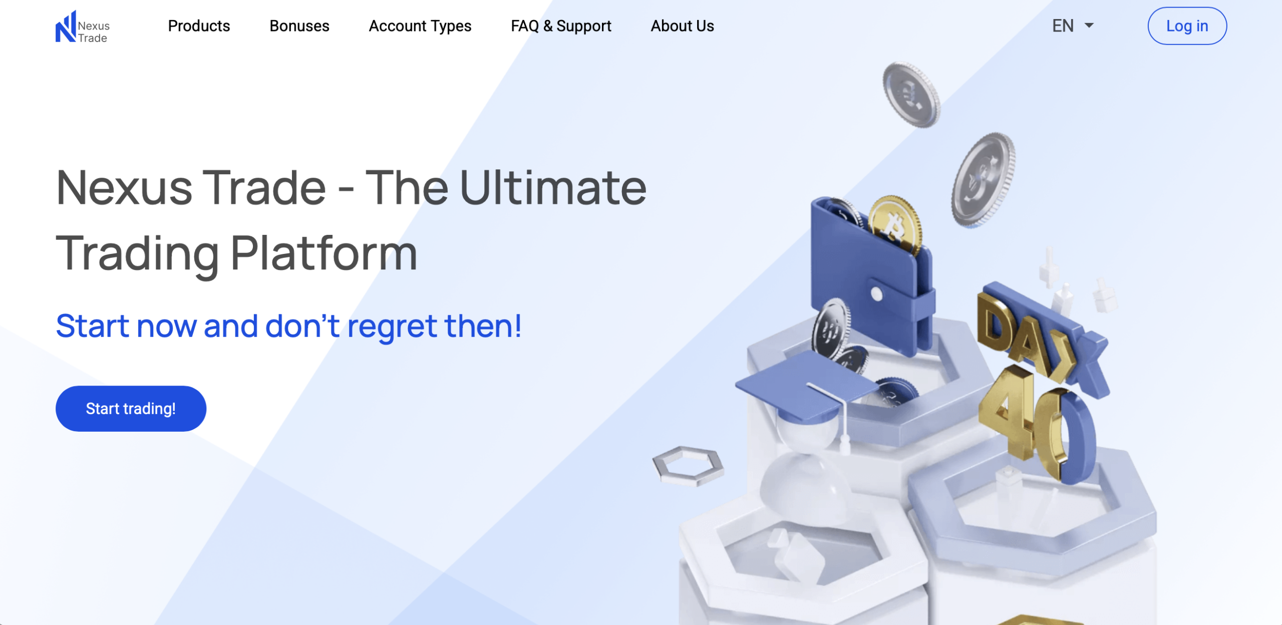 Screenshot of the fraudulent trading platform Nexus Trade, showcasing its misleading marketing.