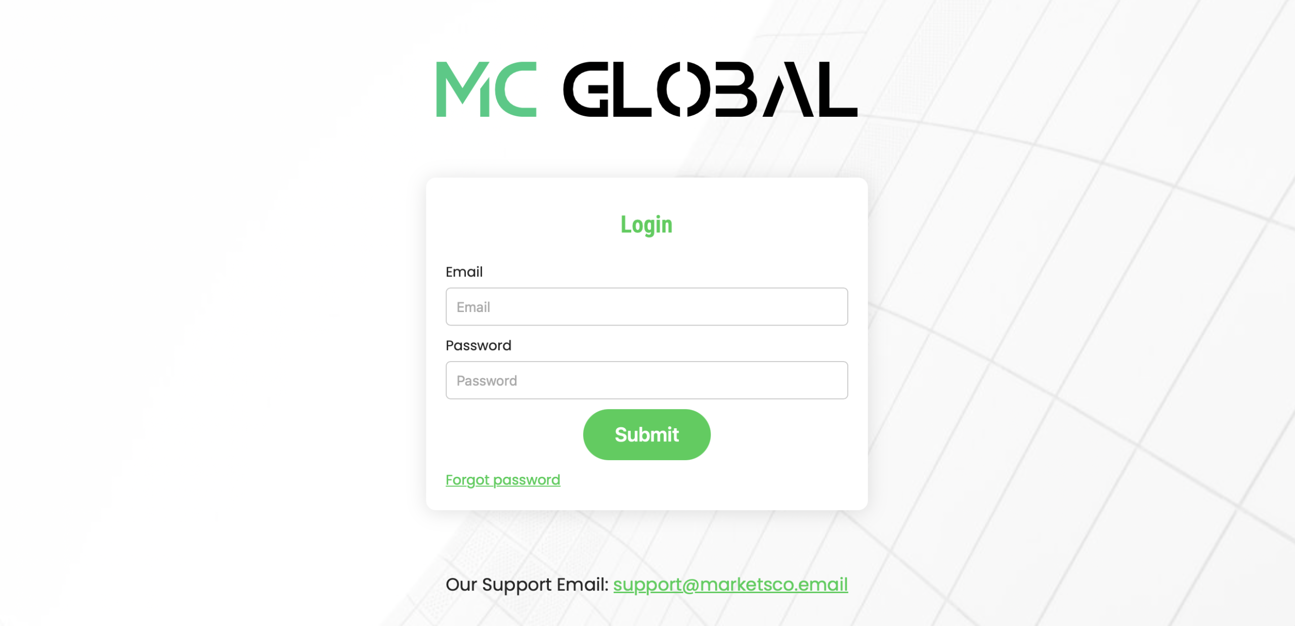 Screenshot of the fraudulent trading platform MC Global, showcasing its misleading marketing.