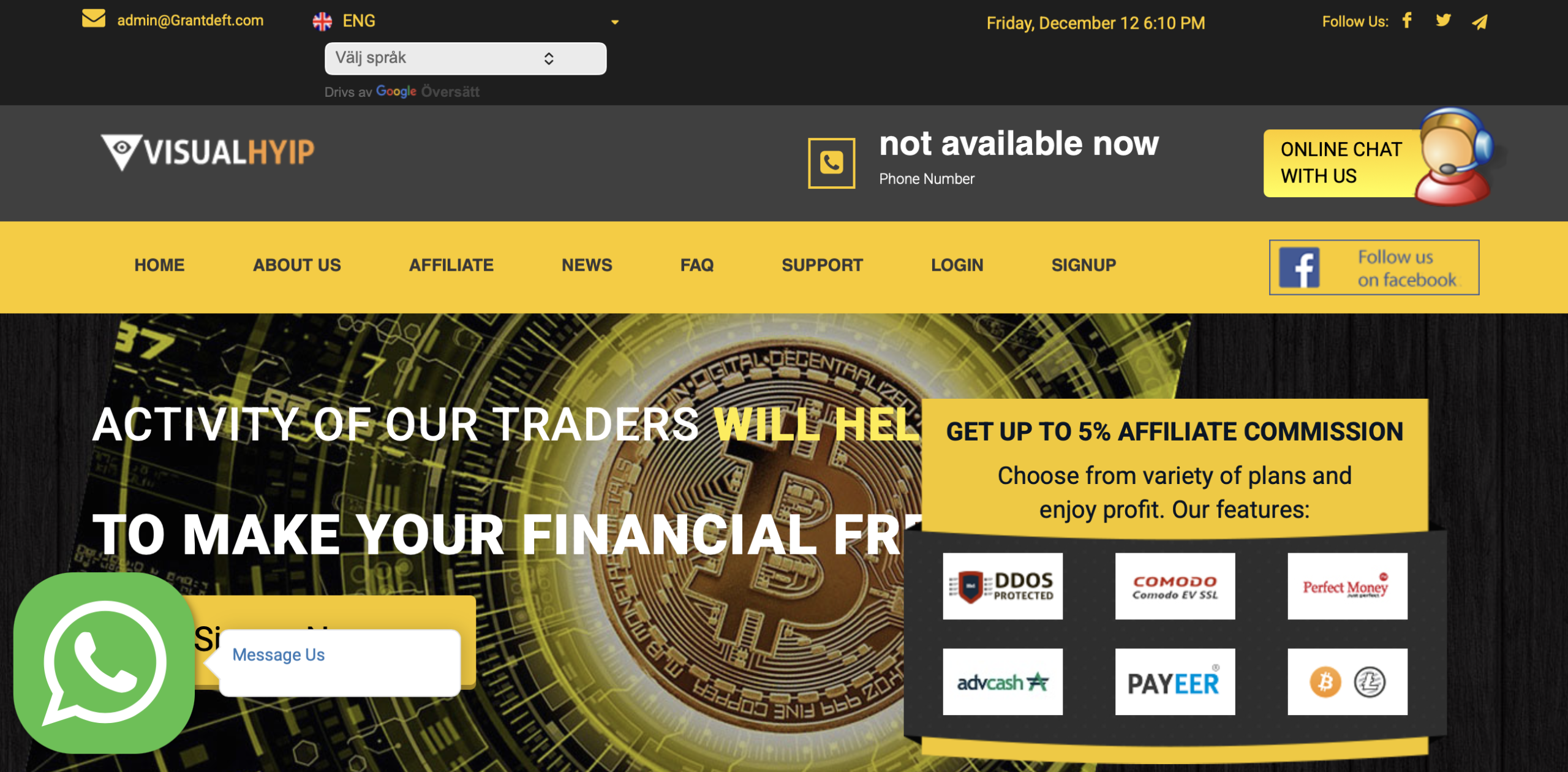 Screenshot of the fraudulent trading platform Grantdeft, showcasing its misleading marketing.