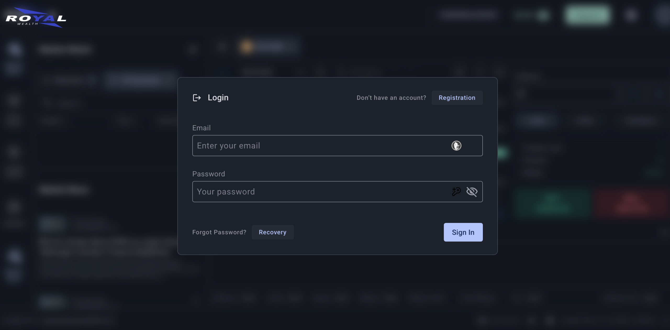 Screenshot of the fraudulent trading platform Royal Wealth Ltd, showcasing its misleading marketing.