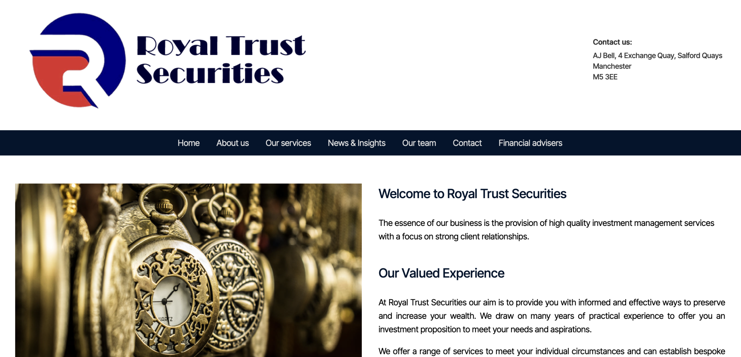 Screenshot of the fraudulent trading platform Royal Trust Securities, showcasing its misleading marketing.