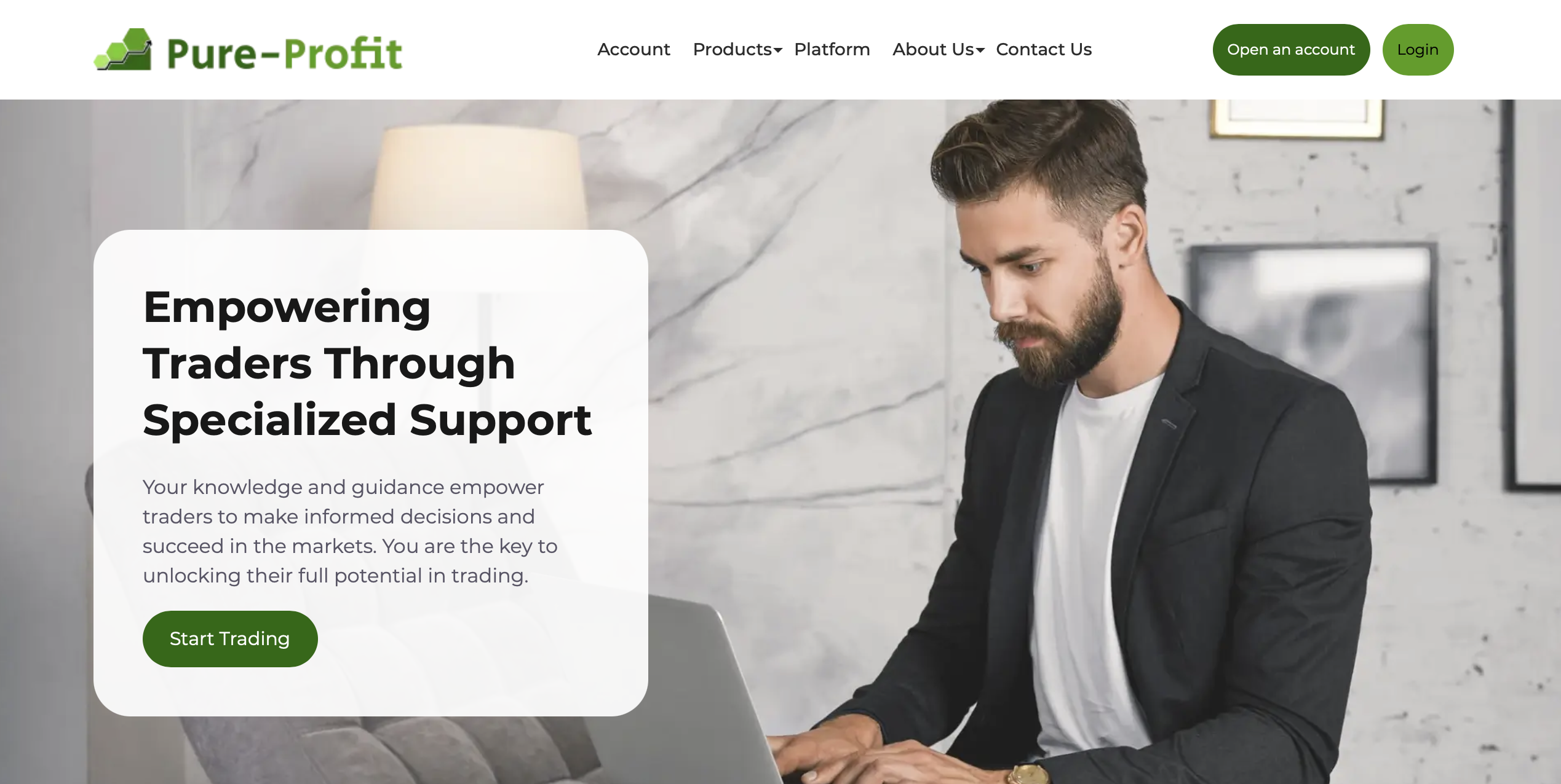 Screenshot of the fraudulent trading platform Pure Profit, showcasing its misleading marketing.