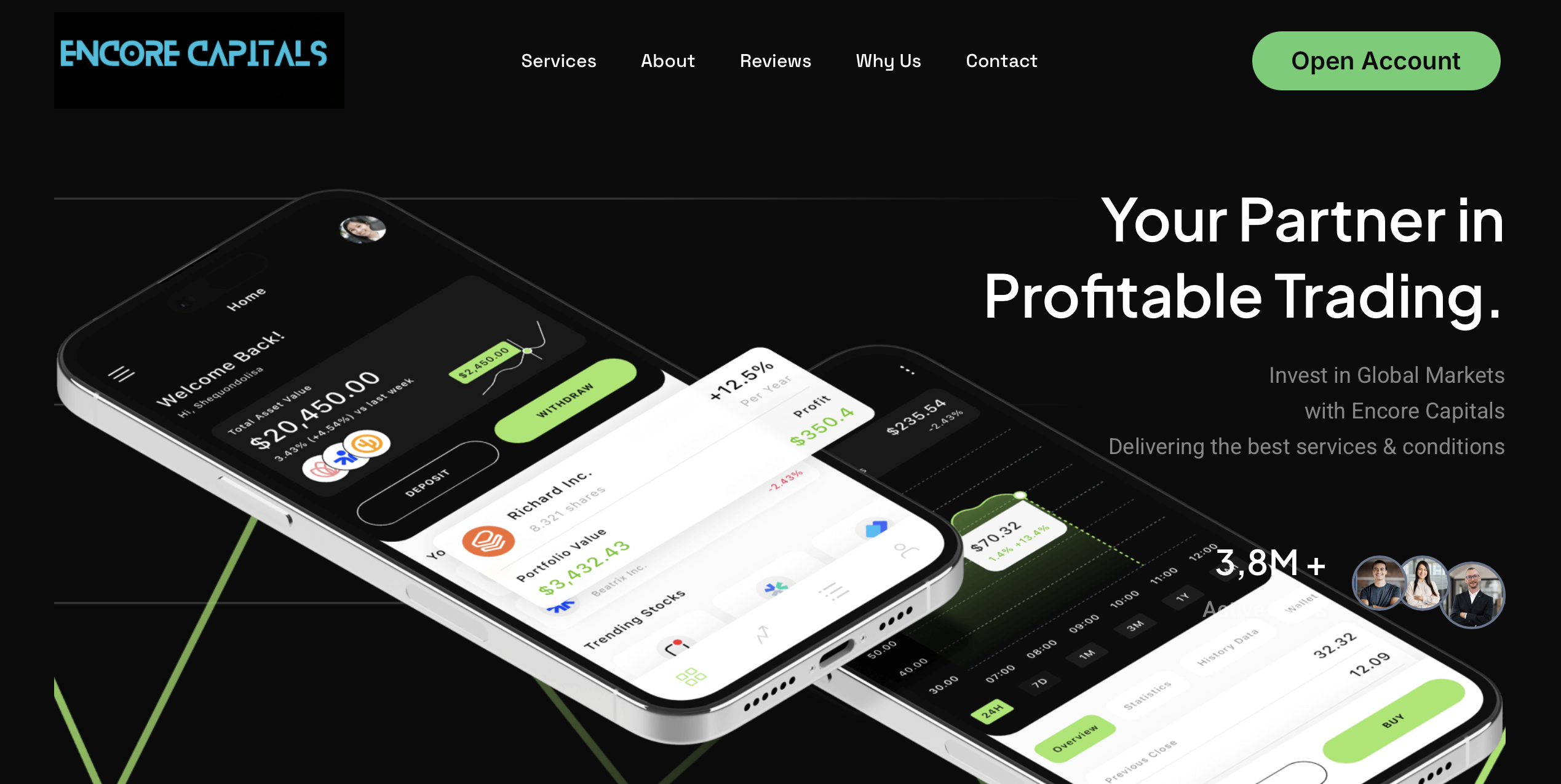 Screenshot of the fraudulent trading platform Encore Capitals, showcasing its misleading marketing.
