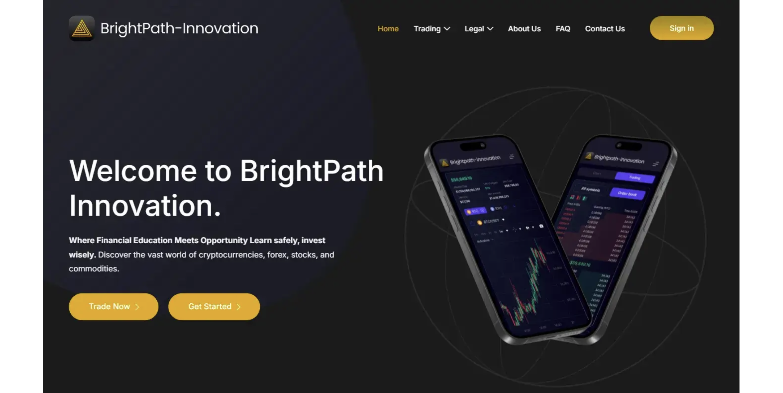 Screenshot of the fraudulent trading platform BrightPath Innovation, showcasing its misleading marketing.