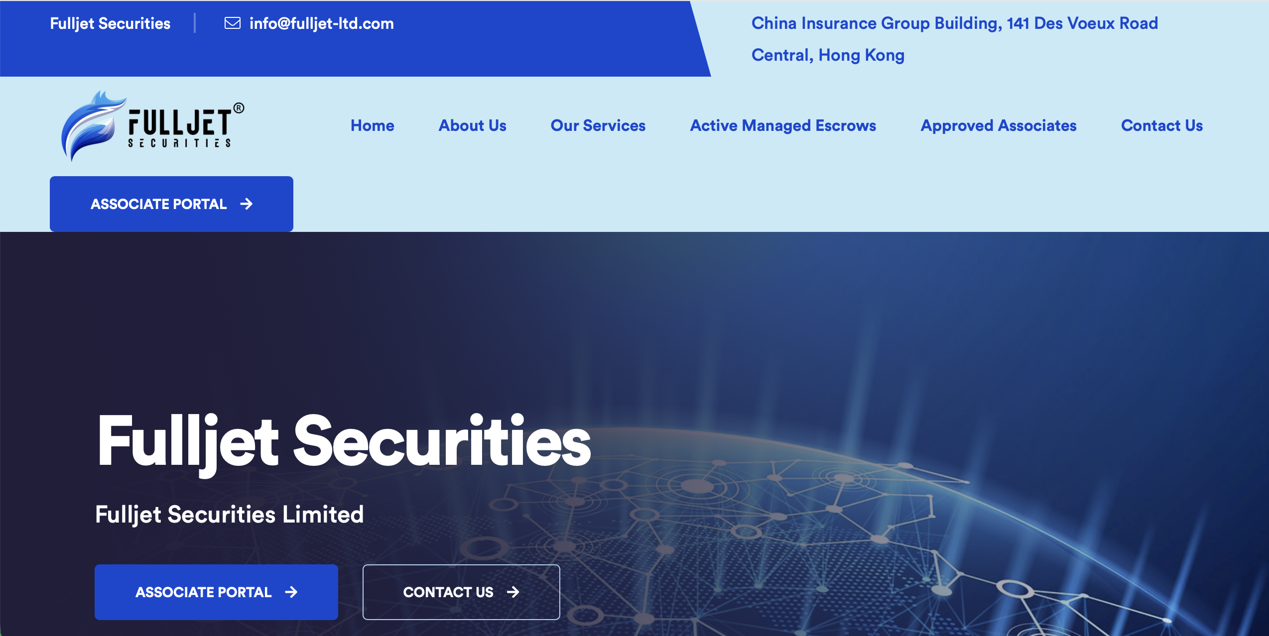 Screenshot of the fraudulent trading platform Fulljet Securities Limited, showcasing its misleading marketing.