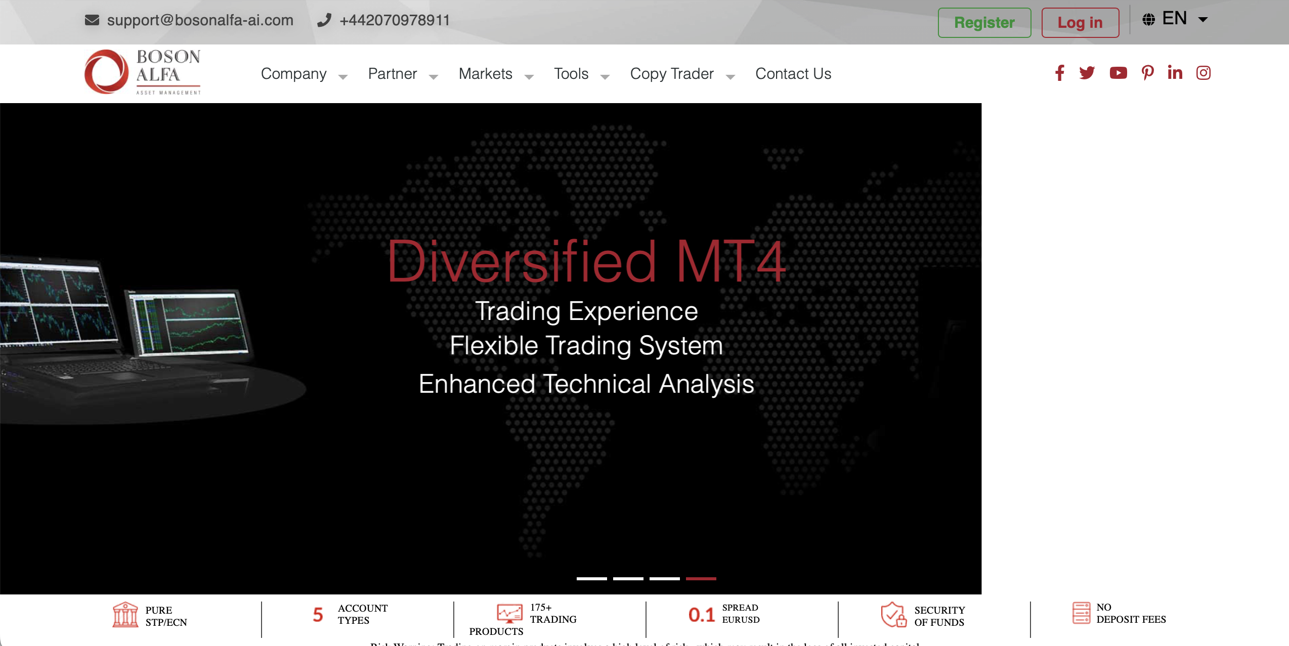 Screenshot of the fraudulent trading platform Bosonalfa-ai, showcasing its misleading marketing.
