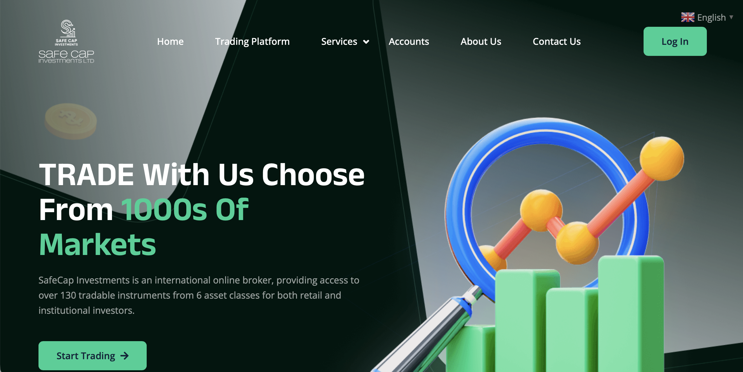 safecapinv Screenshot of the fraudulent trading platform Safecap, showcasing its misleading marketing.