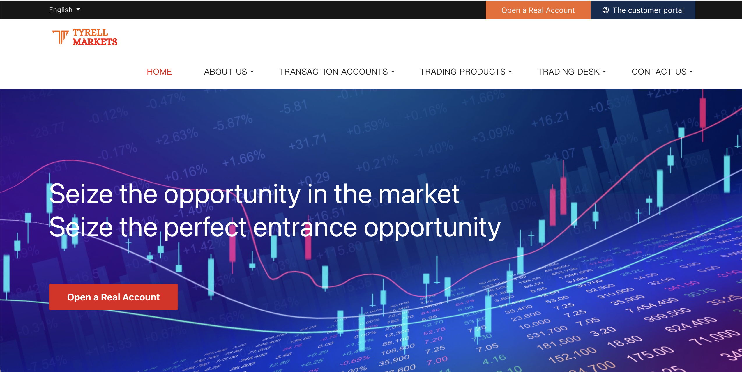 Screenshot of the fraudulent trading platform Tyrell Markets, showcasing its misleading marketing. 