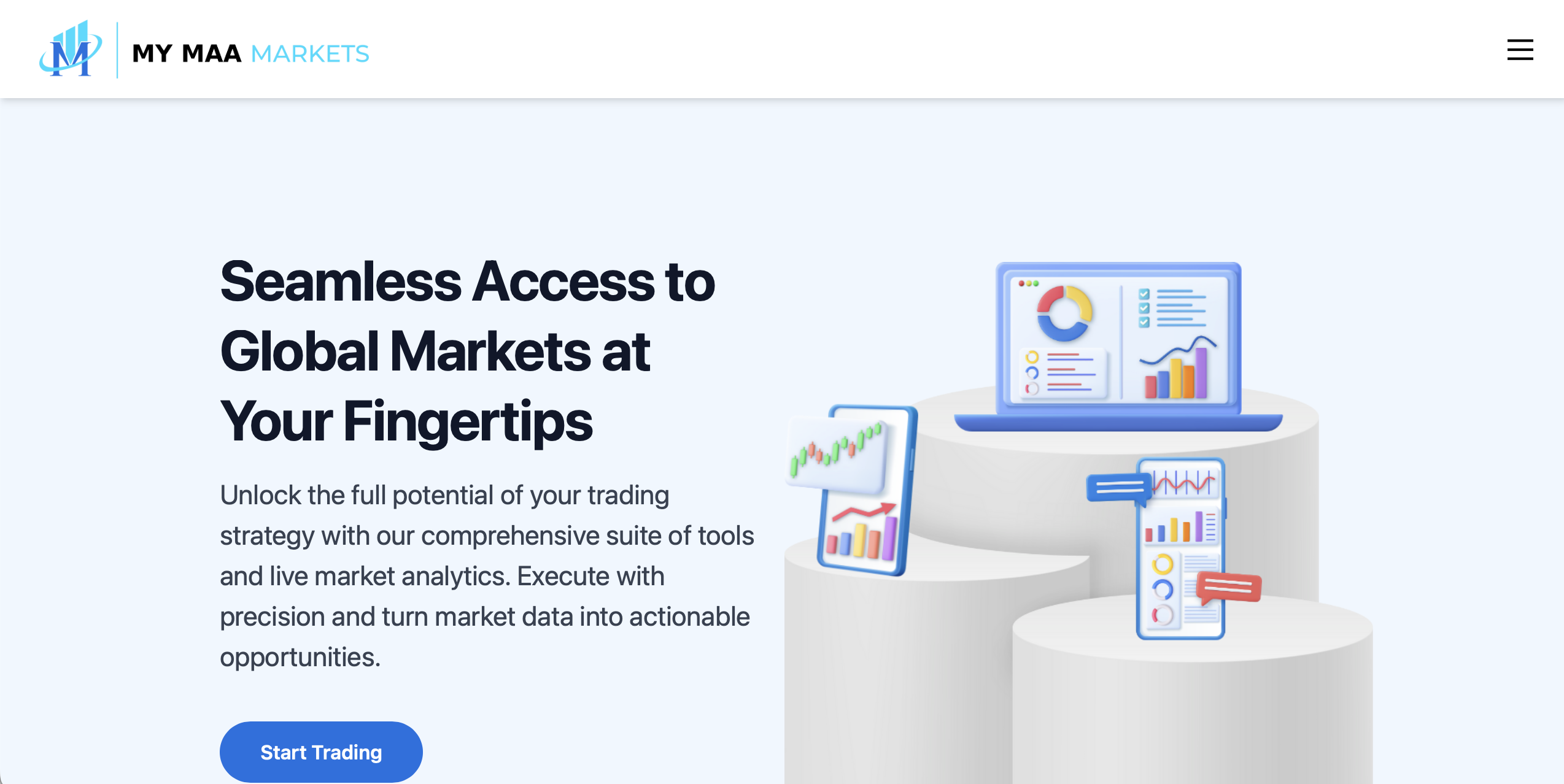 MyMAAMarkets website homepage - A screenshot of the MyMAAMarkets homepage showcasing its interface and promotional banners.