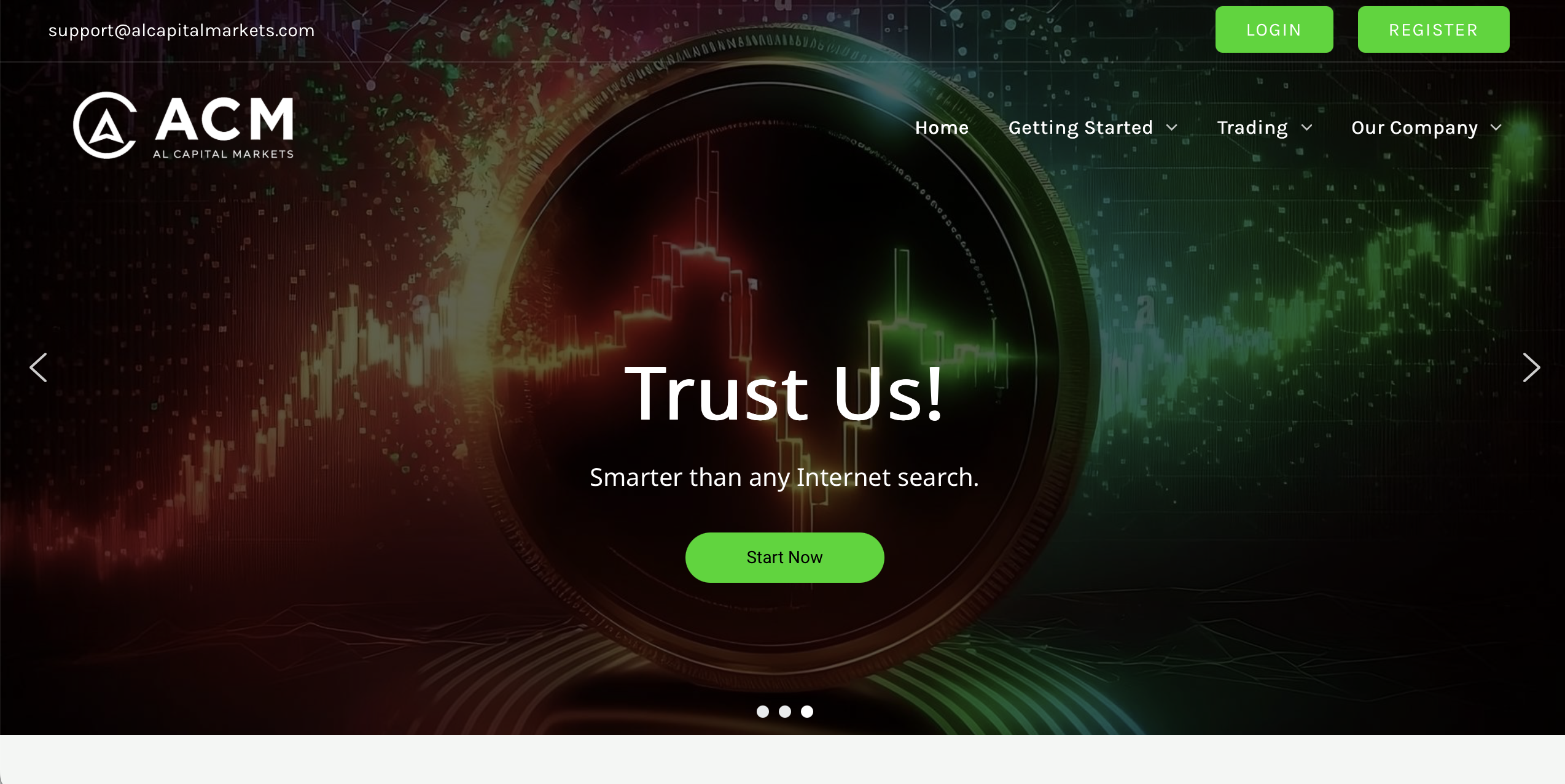 Al Capital Markets website homepage - A screenshot of the Al Capital Markets homepage showcasing its interface and promotional banners.