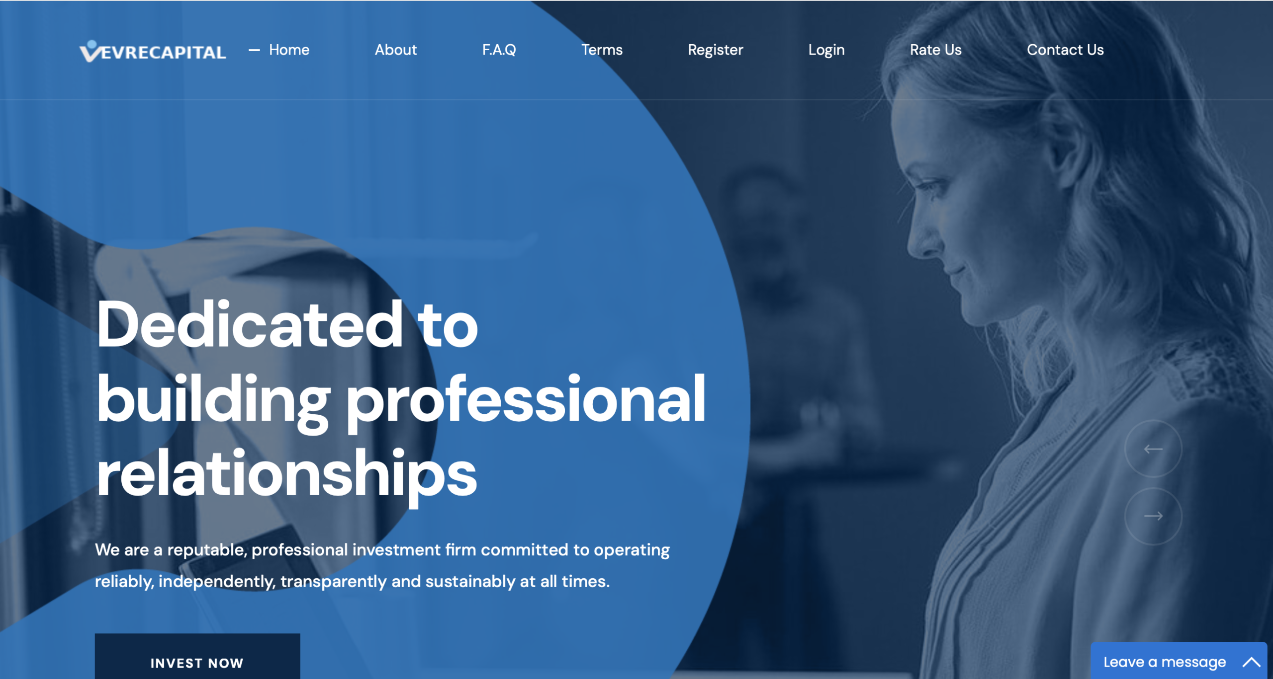 Vevre Capital website homepage - A screenshot of the Vevre Capital homepage showcasing its interface and promotional banners.