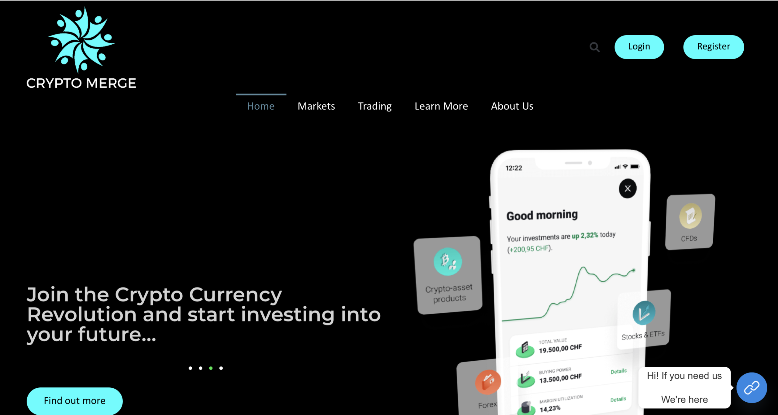 Crypto Merge website homepage - A screenshot of the Crypto Merge homepage showcasing its interface and promotional banners.