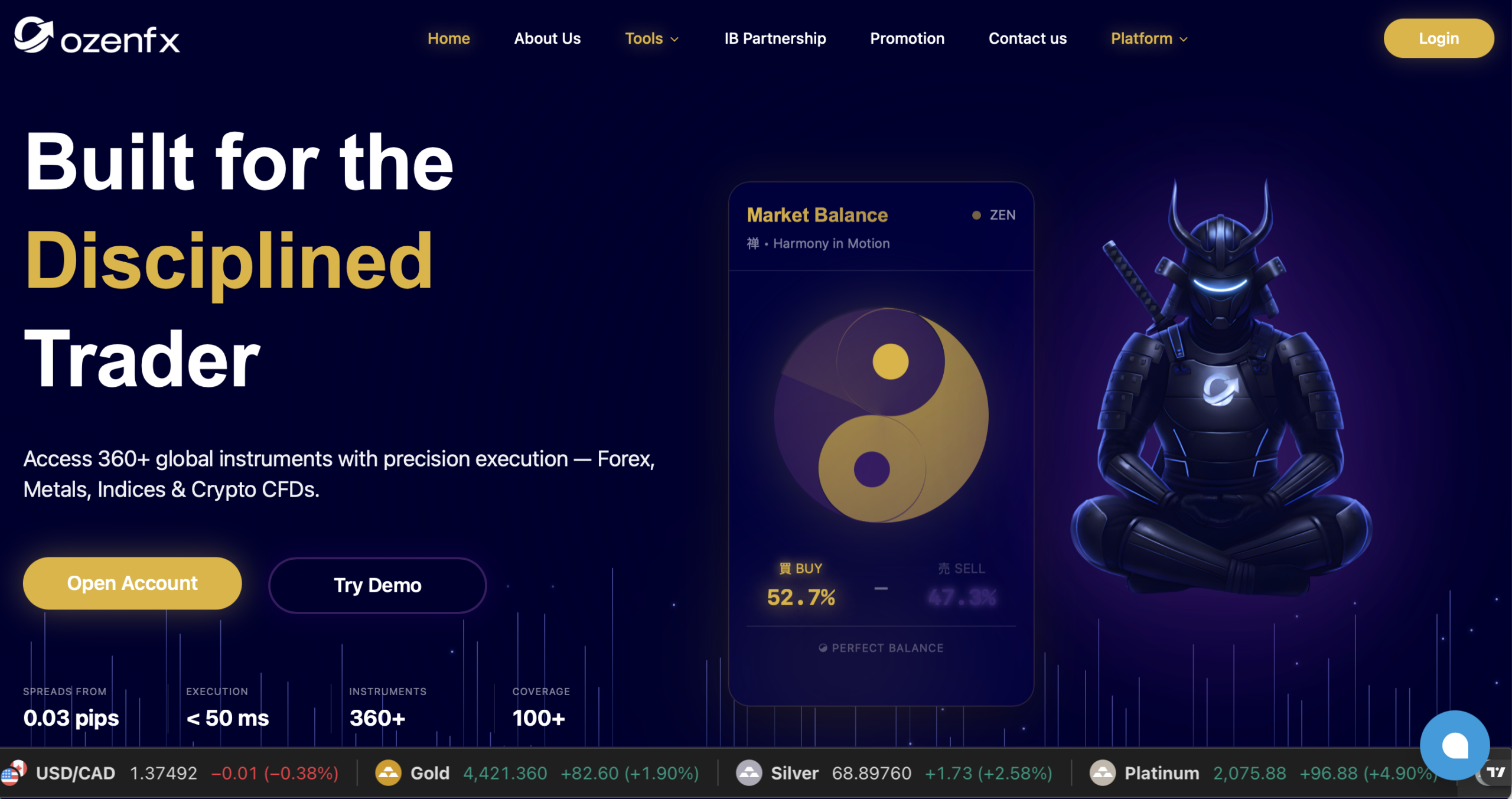 Ozen FX website homepage - A screenshot of the Ozen FX homepage showcasing its interface and promotional banners.