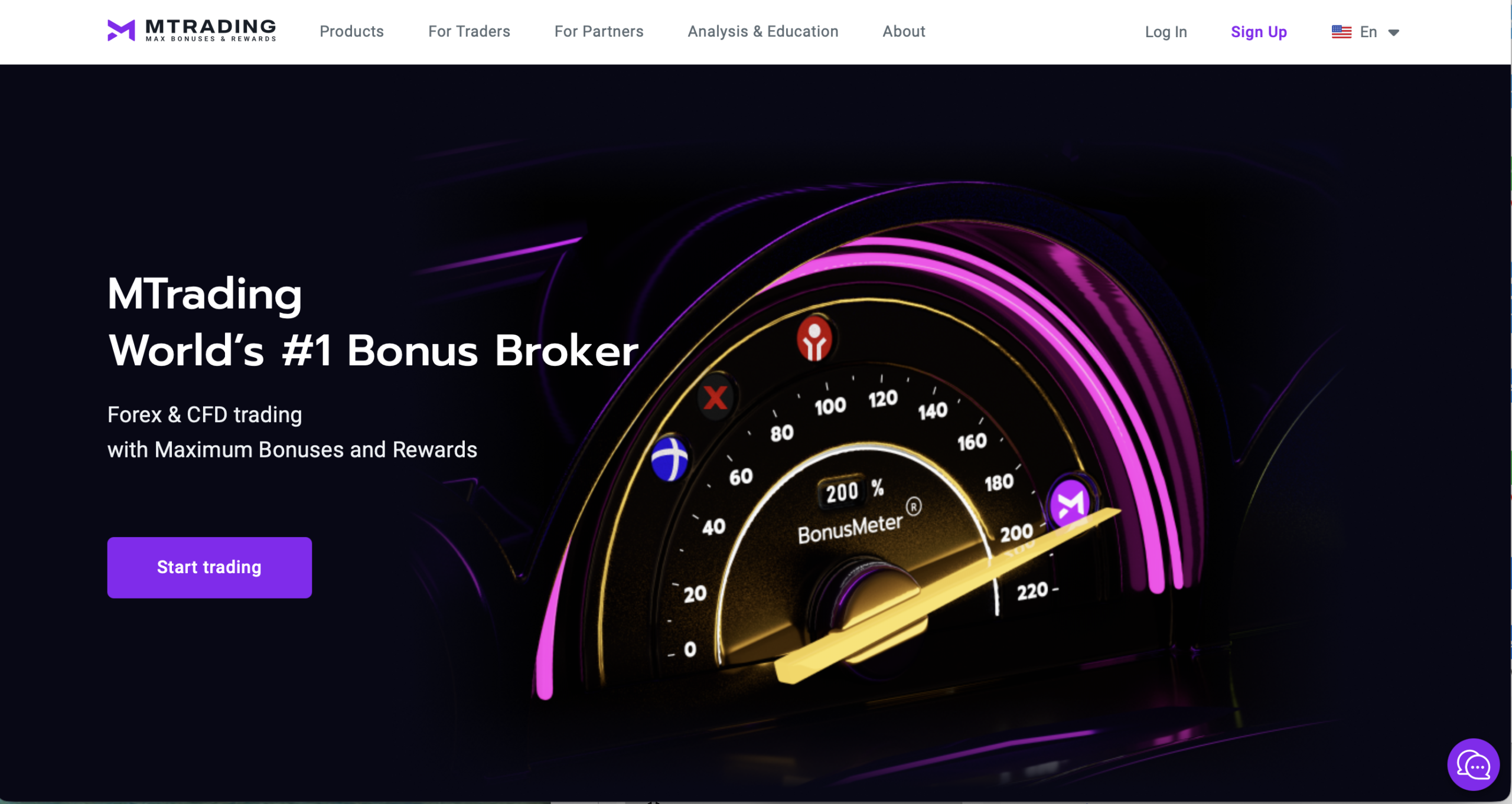MTrading website homepage - A screenshot of the MTrading homepage showcasing its interface and promotional banners.