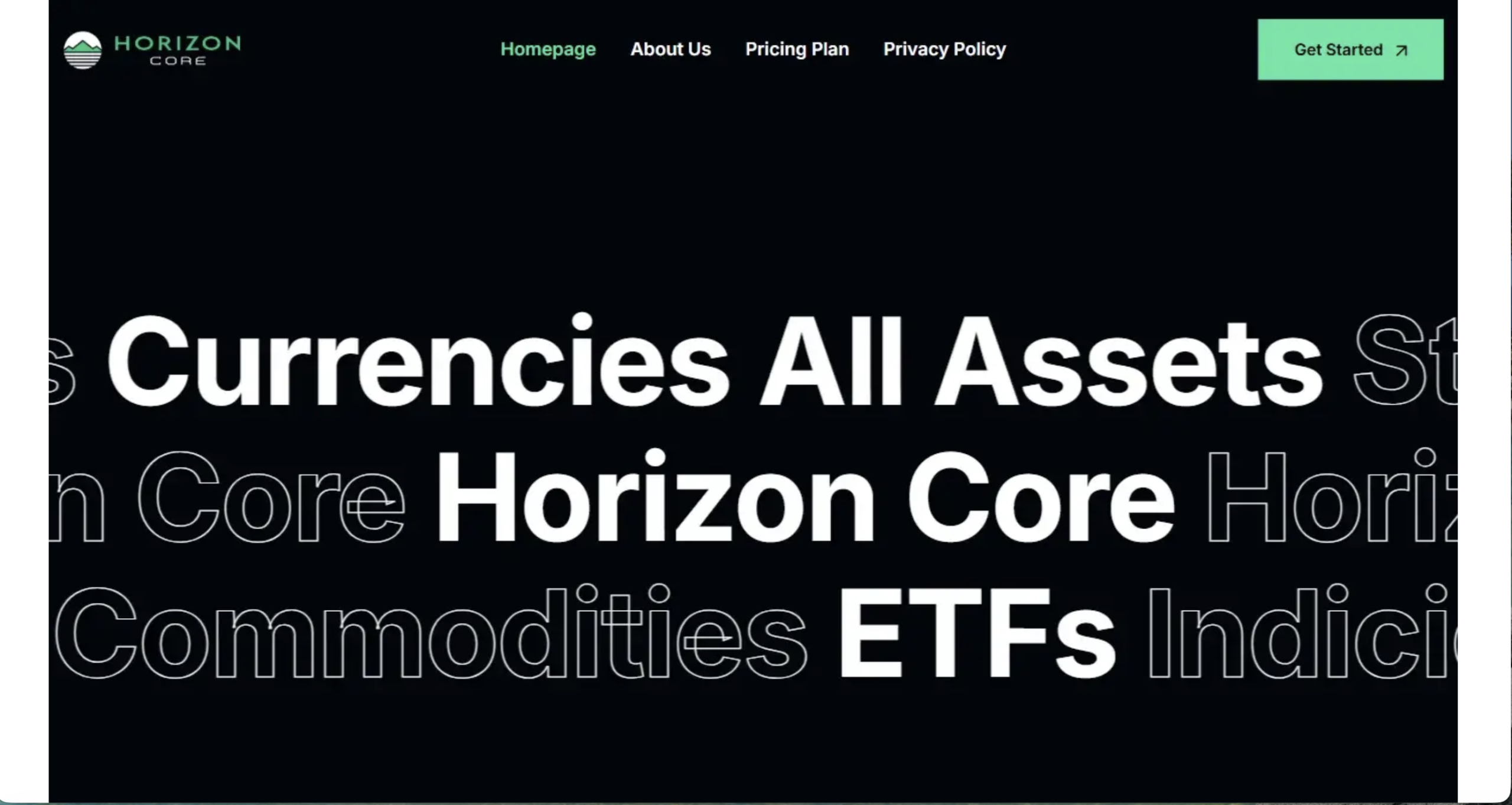 Horizon Core website homepage - A screenshot of the Horizon Core homepage showcasing its interface and promotional banners.