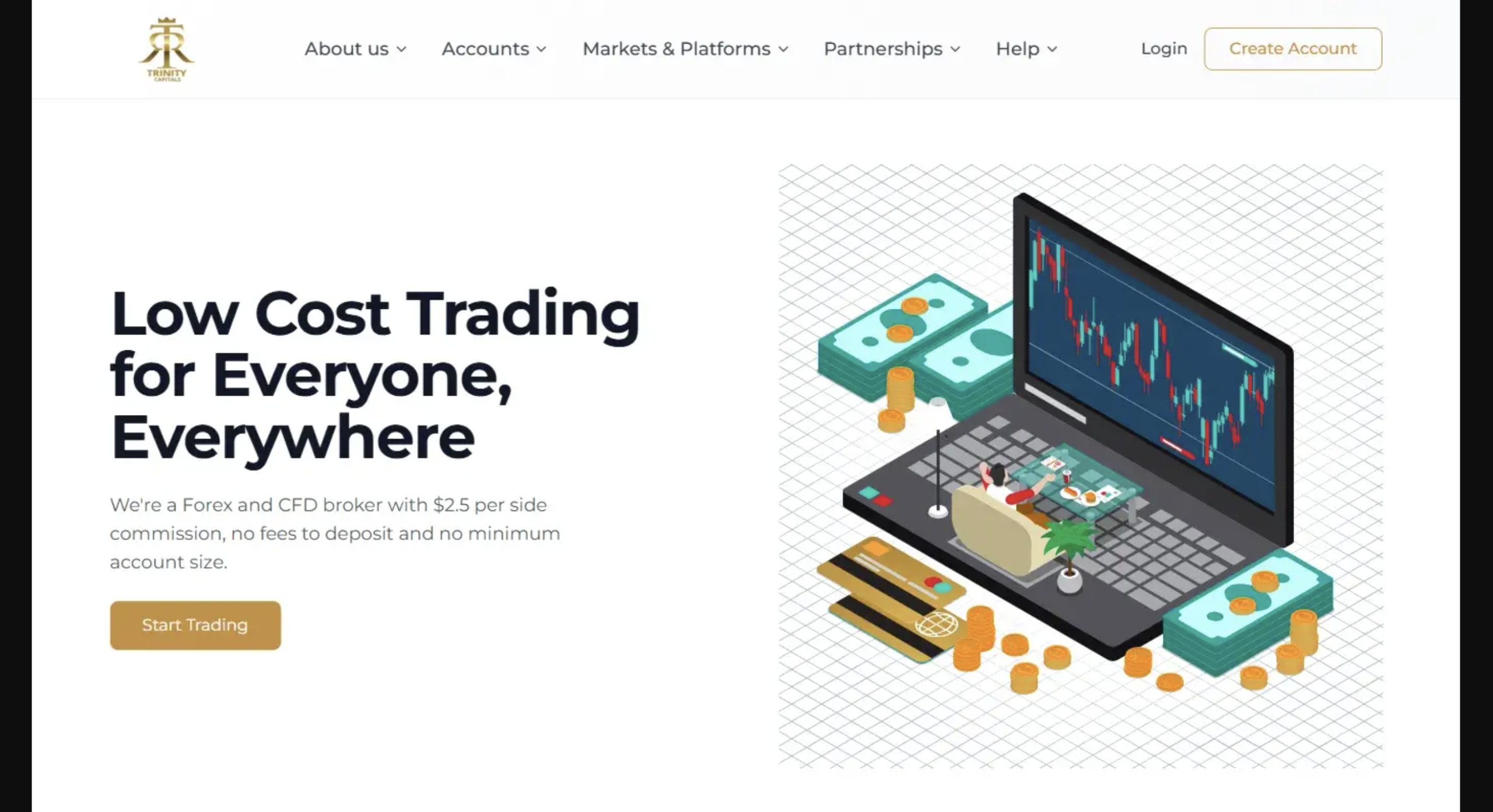 Trinity Capitals website homepage - A screenshot of the Trinity Capitals homepage showcasing its interface and promotional banners.