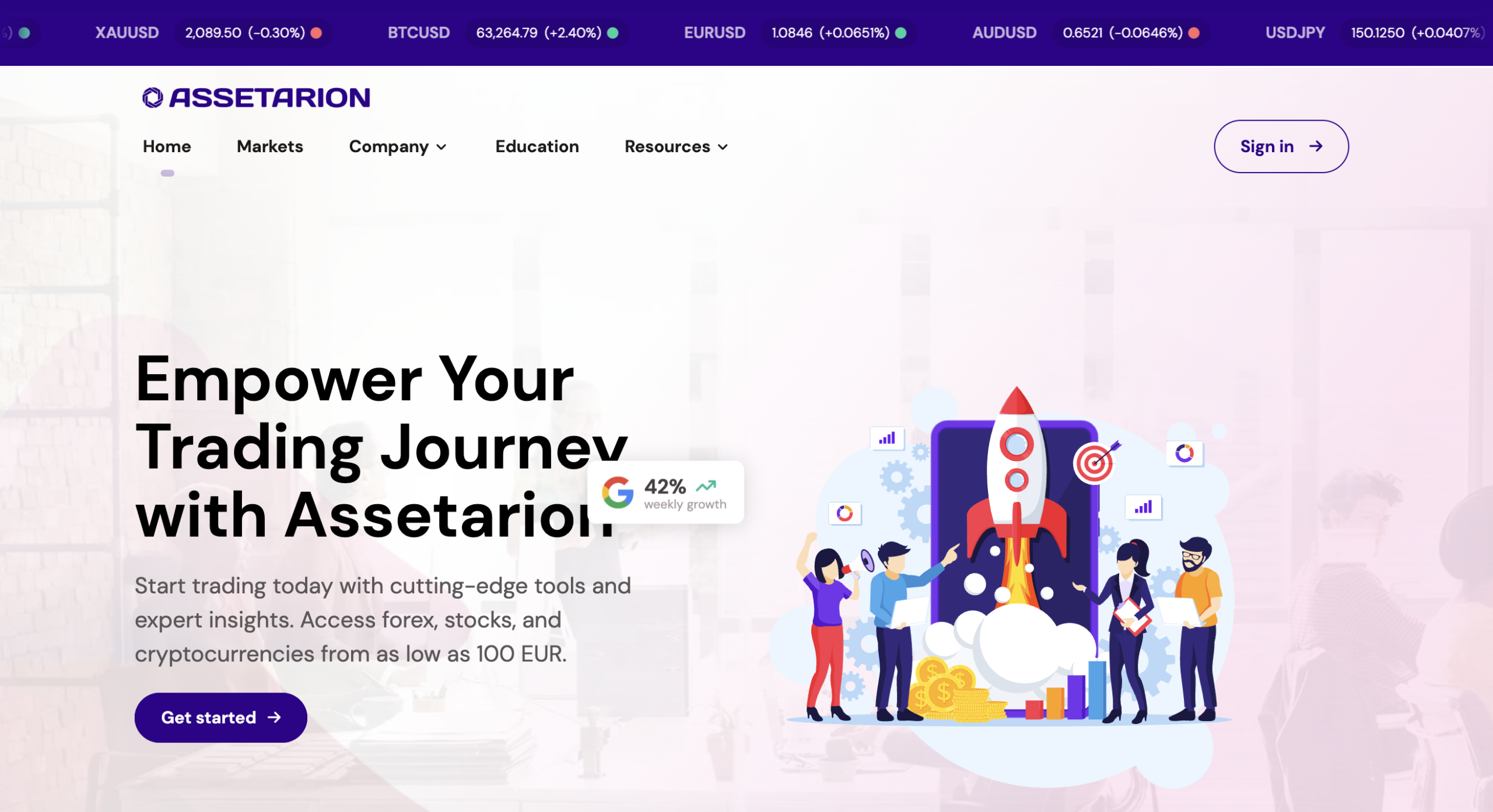 Assetarion website homepage - A screenshot of the Assetarion homepage showcasing its interface and promotional banners.