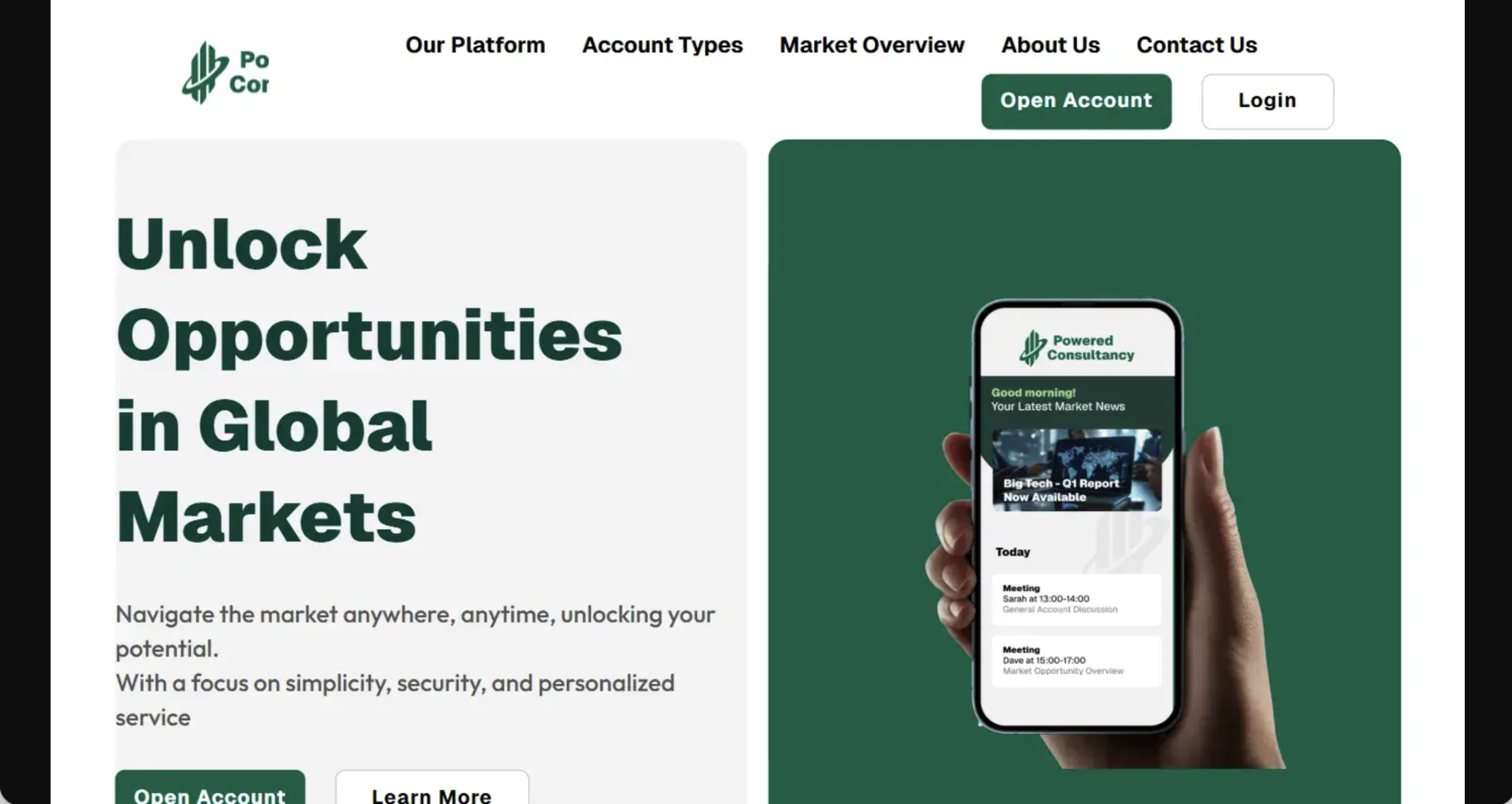 Powered Consultancy Group website homepage - A screenshot of the Powered Consultancy Group homepage showcasing its interface and promotional banners.