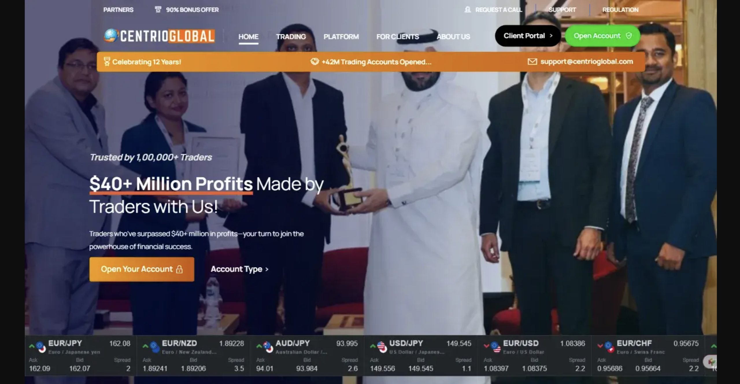 Centrio Global Ltd website homepage - A screenshot of the Centrio Global Ltd homepage showcasing its interface and promotional banners.