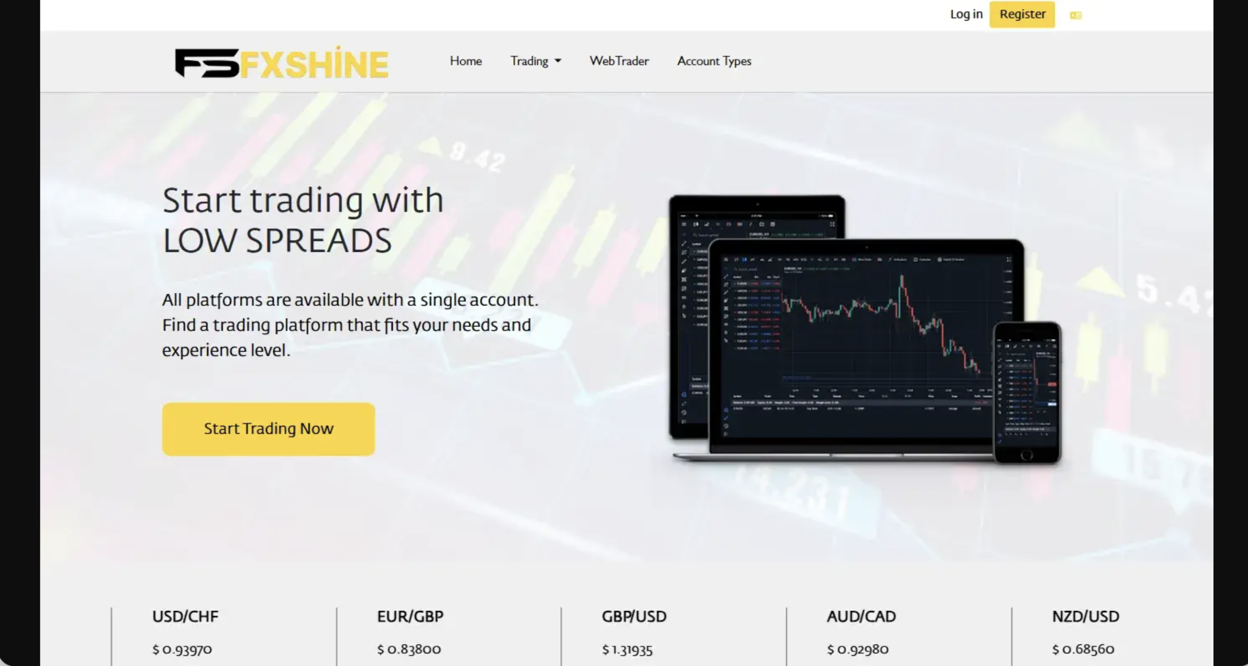 Screenshot of the Fxshine.com website, showcasing its misleading investment offers