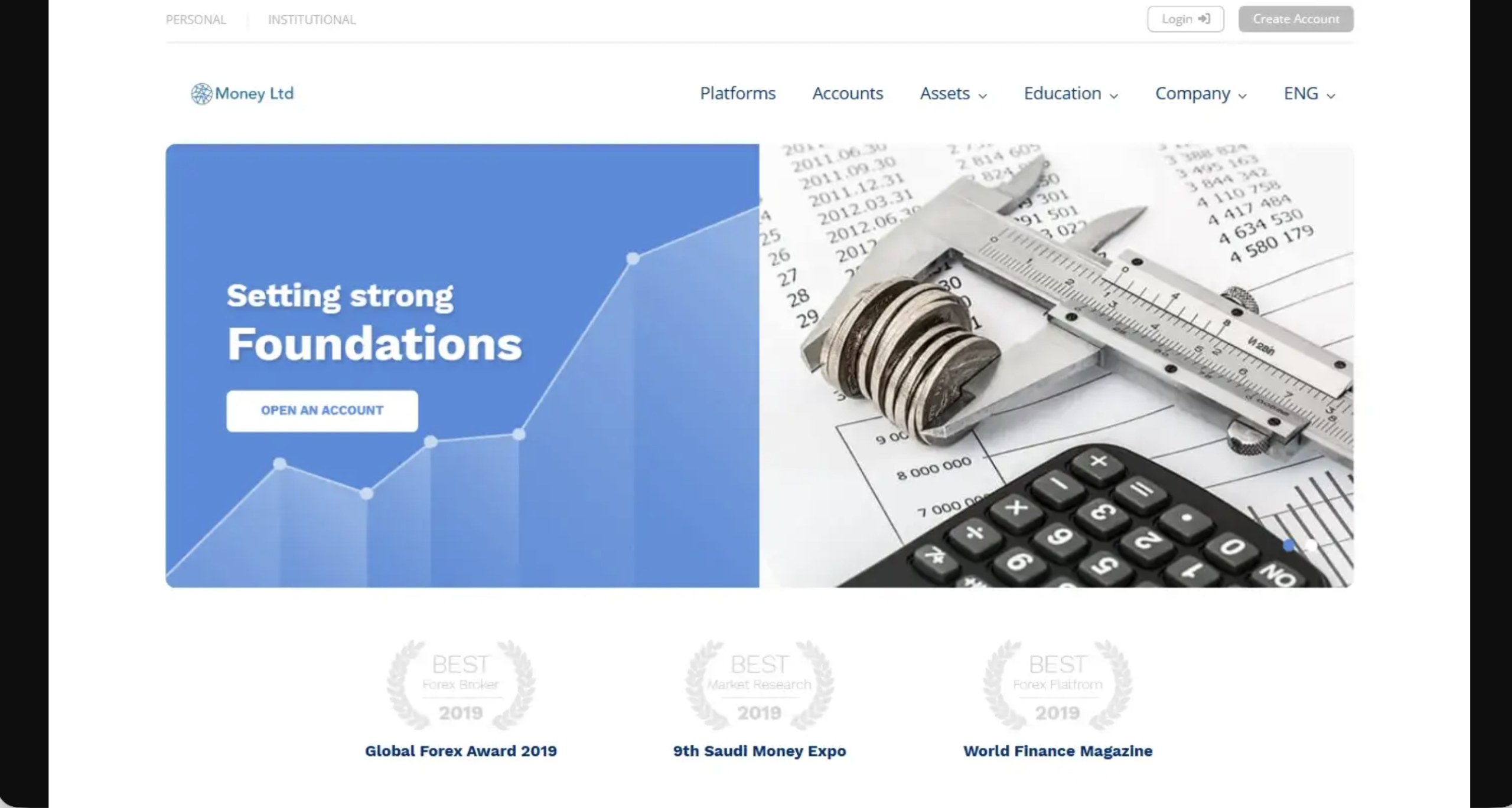 Money LTD website homepage - A screenshot of the Money LTD homepage showcasing its interface and promotional banners.