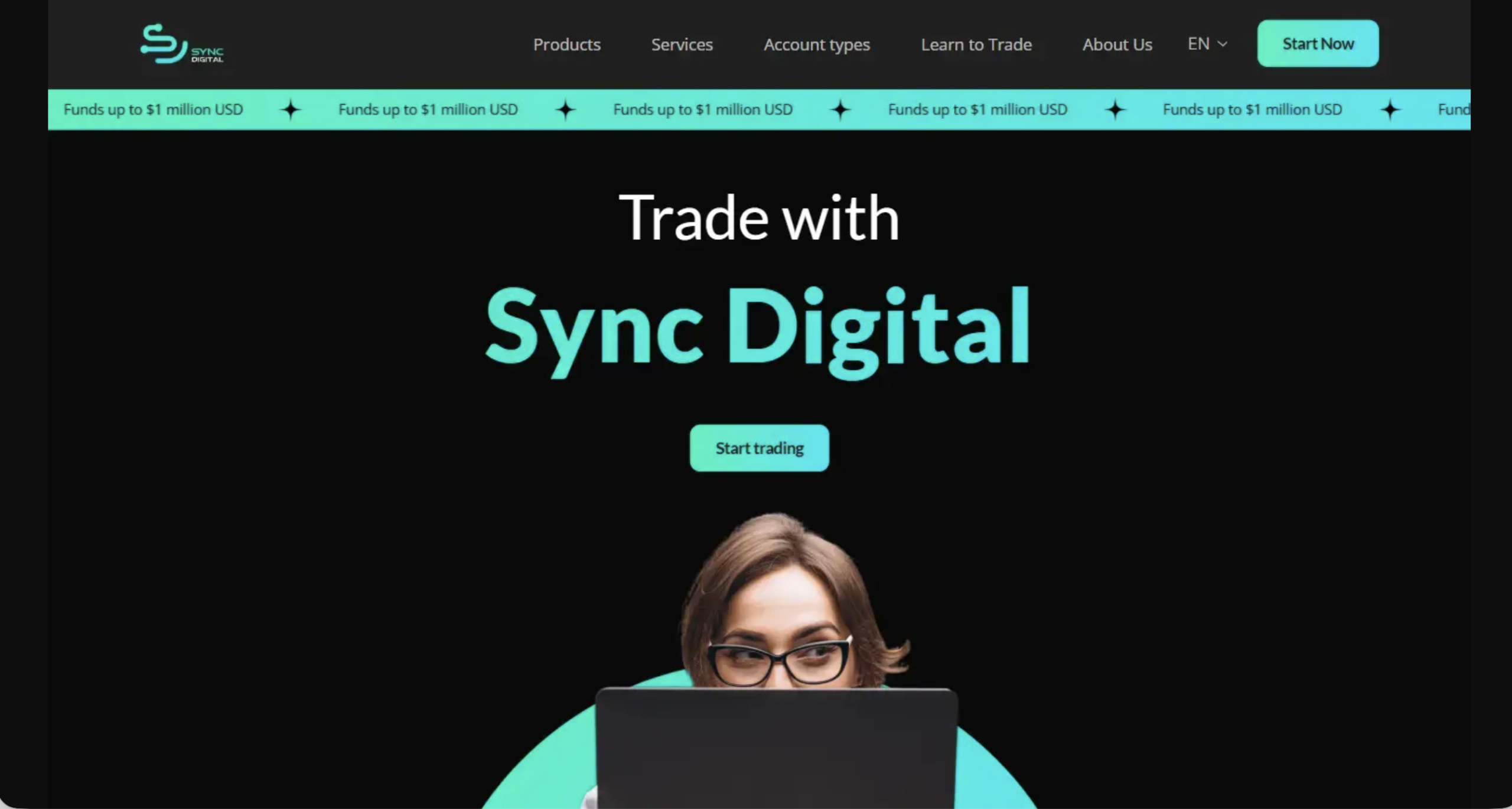 Sync Digital website homepage - A screenshot of the Sync Digital homepage showcasing its interface and promotional banners.