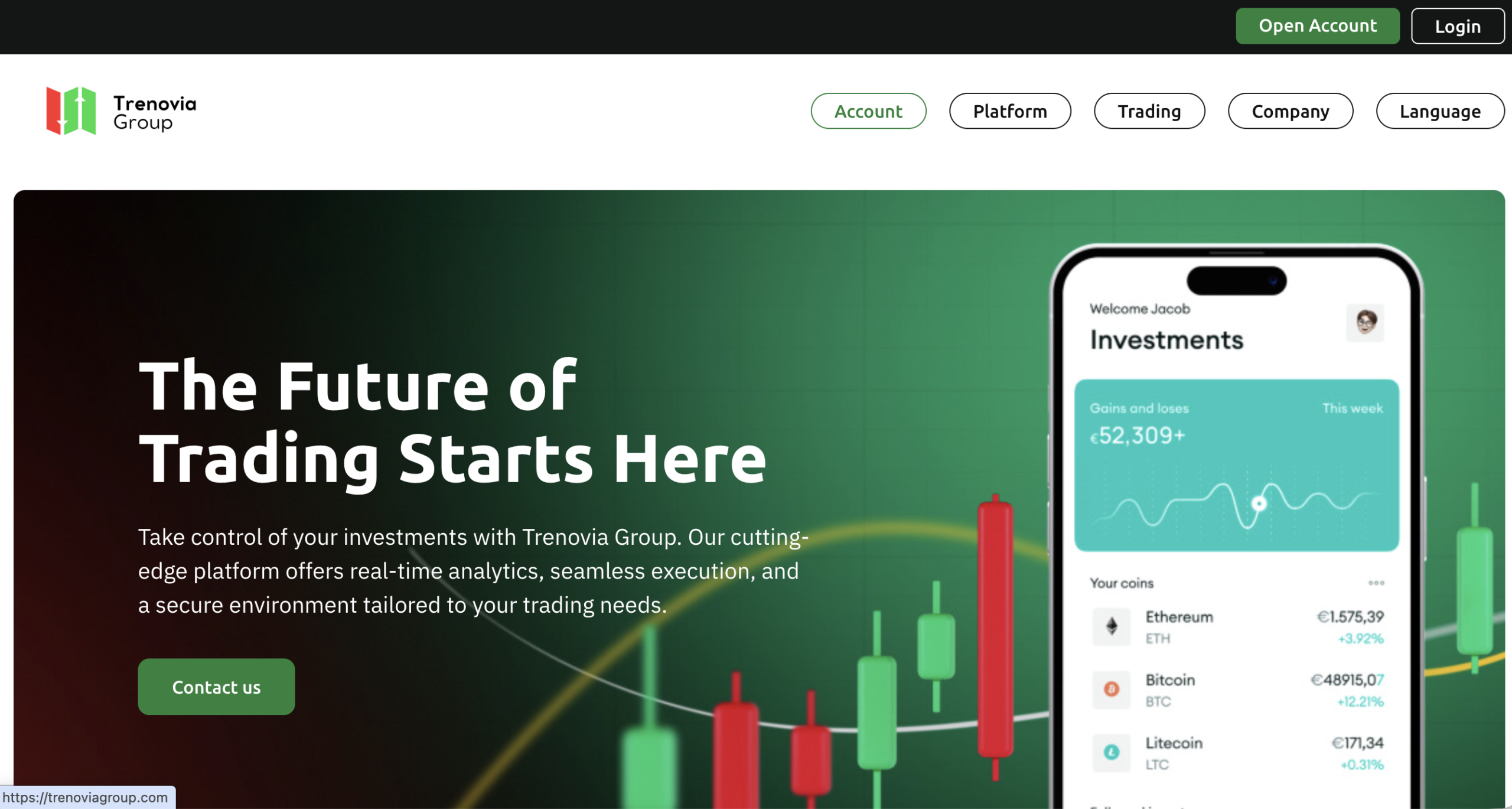 Trenoviagroup website homepage - A screenshot of the Trenoviagroup homepage showcasing its interface and promotional banners.