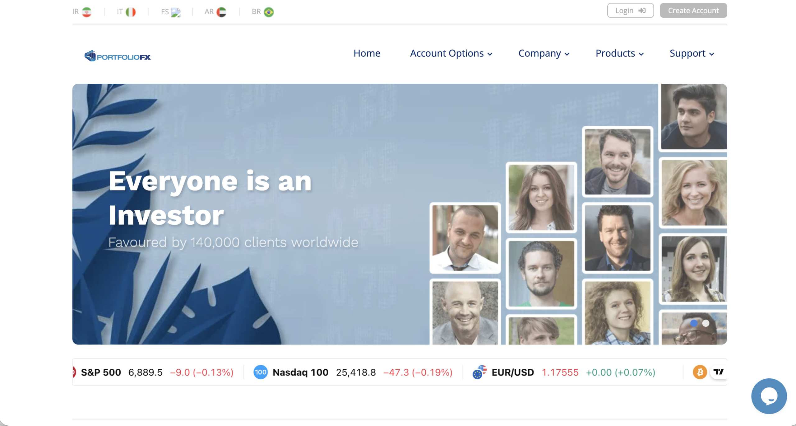 Screenshot of the fraudulent trading platform PortfolioFX, showcasing its misleading marketing. 